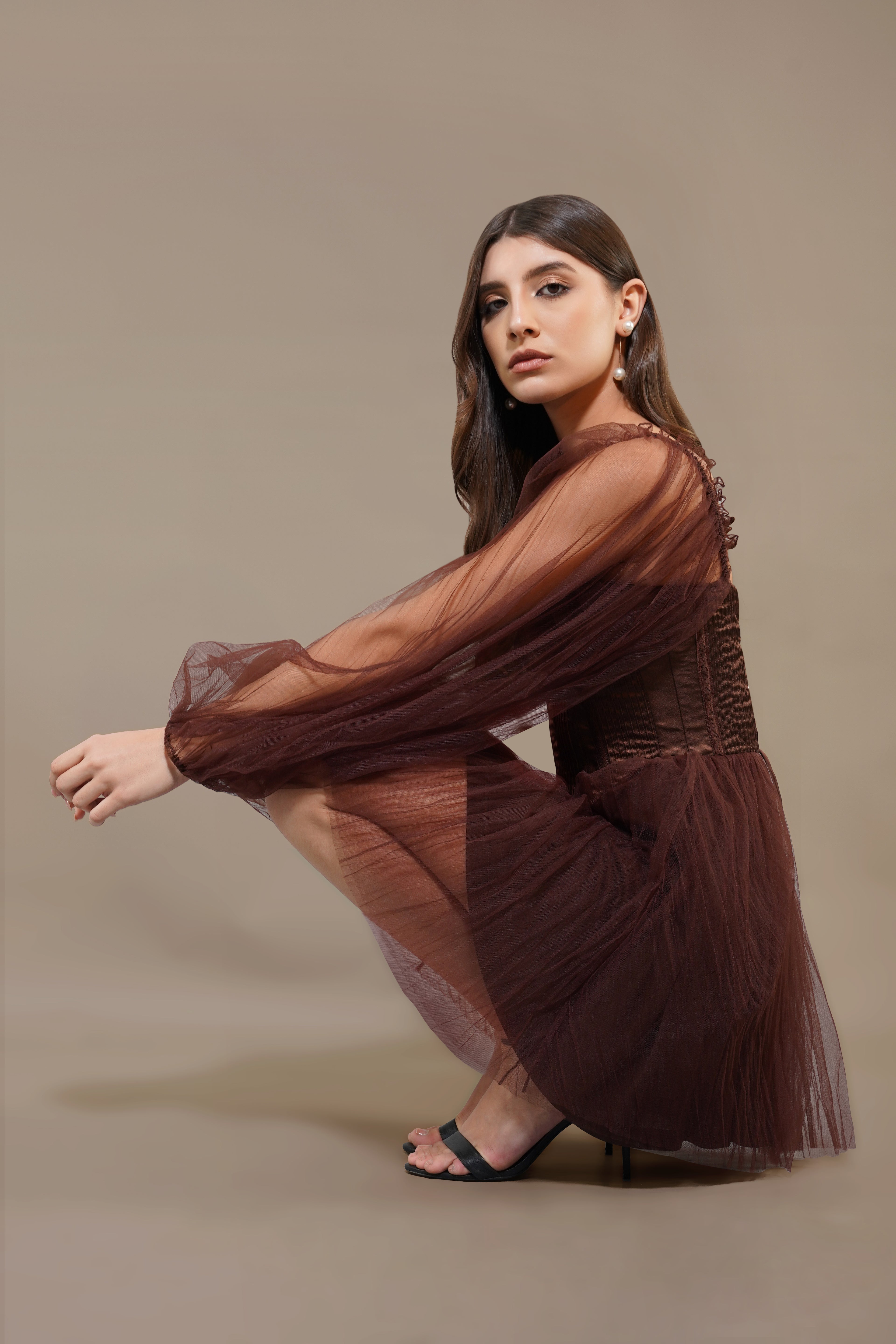 coffee brown dress Tara Mini Dress in Coffee Brown UK14 / Coffee Brown