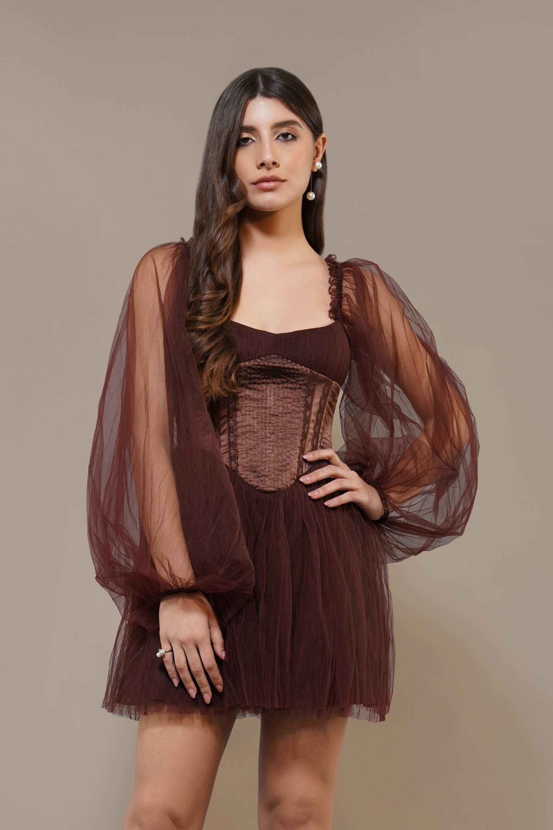 modest long sleeve lace wedding dress Modest Long A-line High Neck Tulle Lace Wedding Dresses with Sleeves –  27dress main image 0