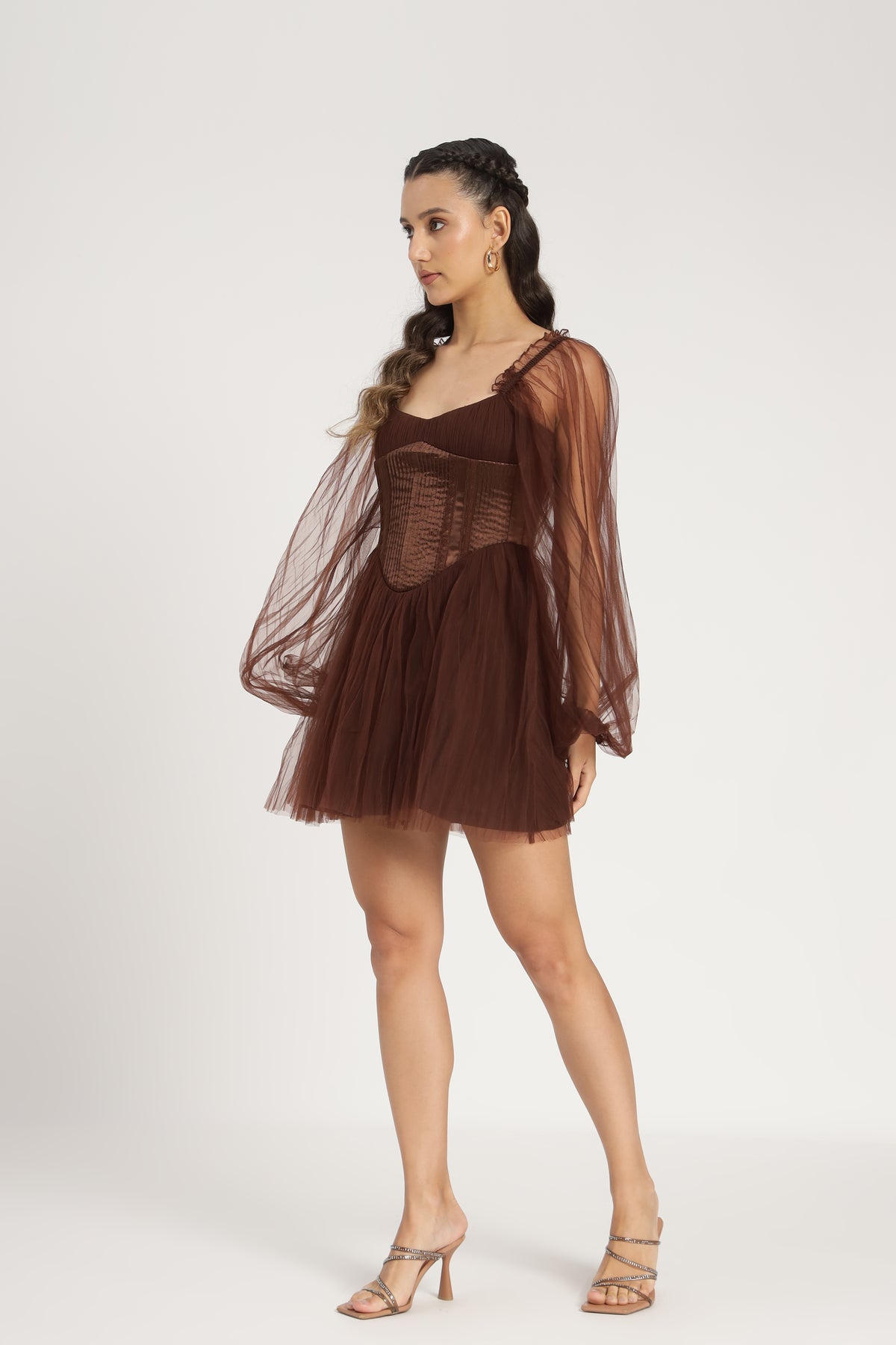 Tara Mini Dress in Coffee Brown