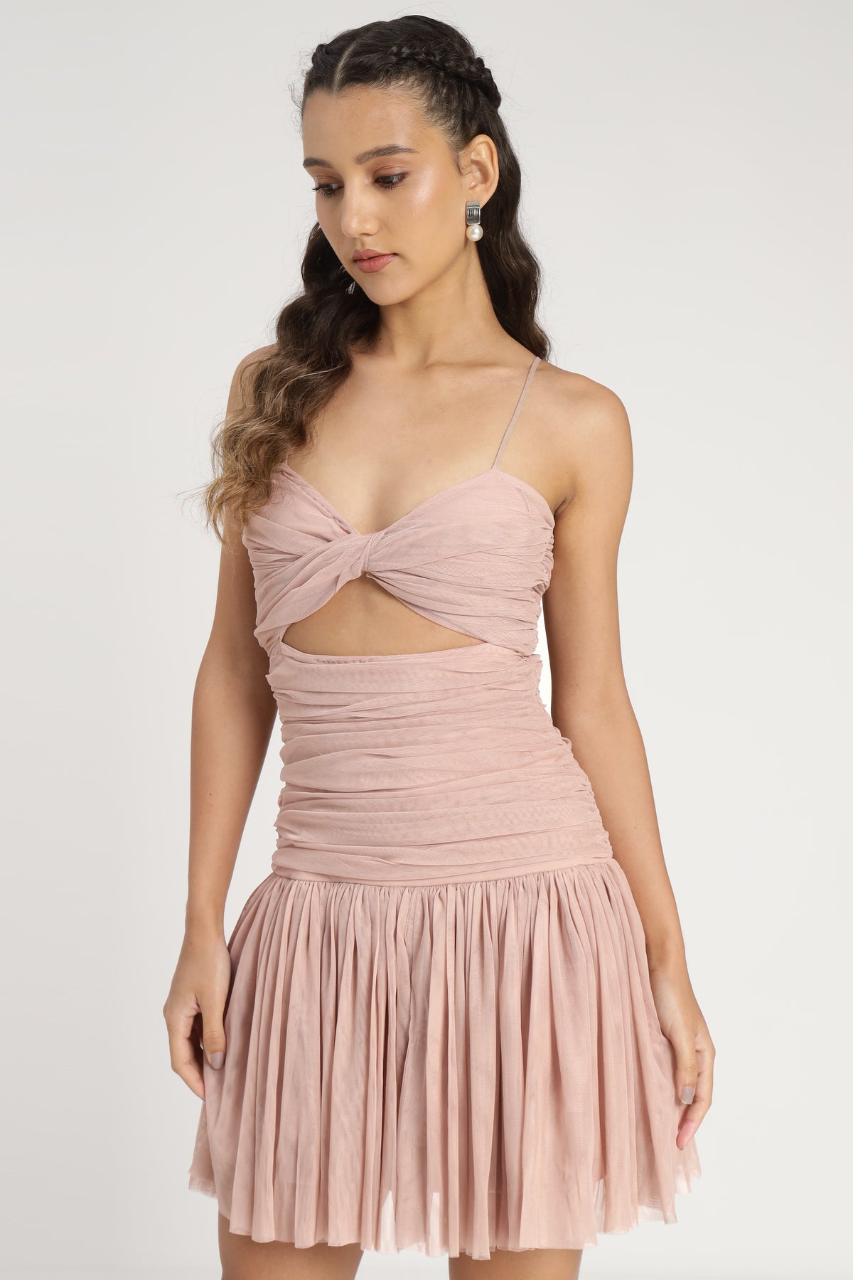 Theodora Tulle Mini Dress in Blush