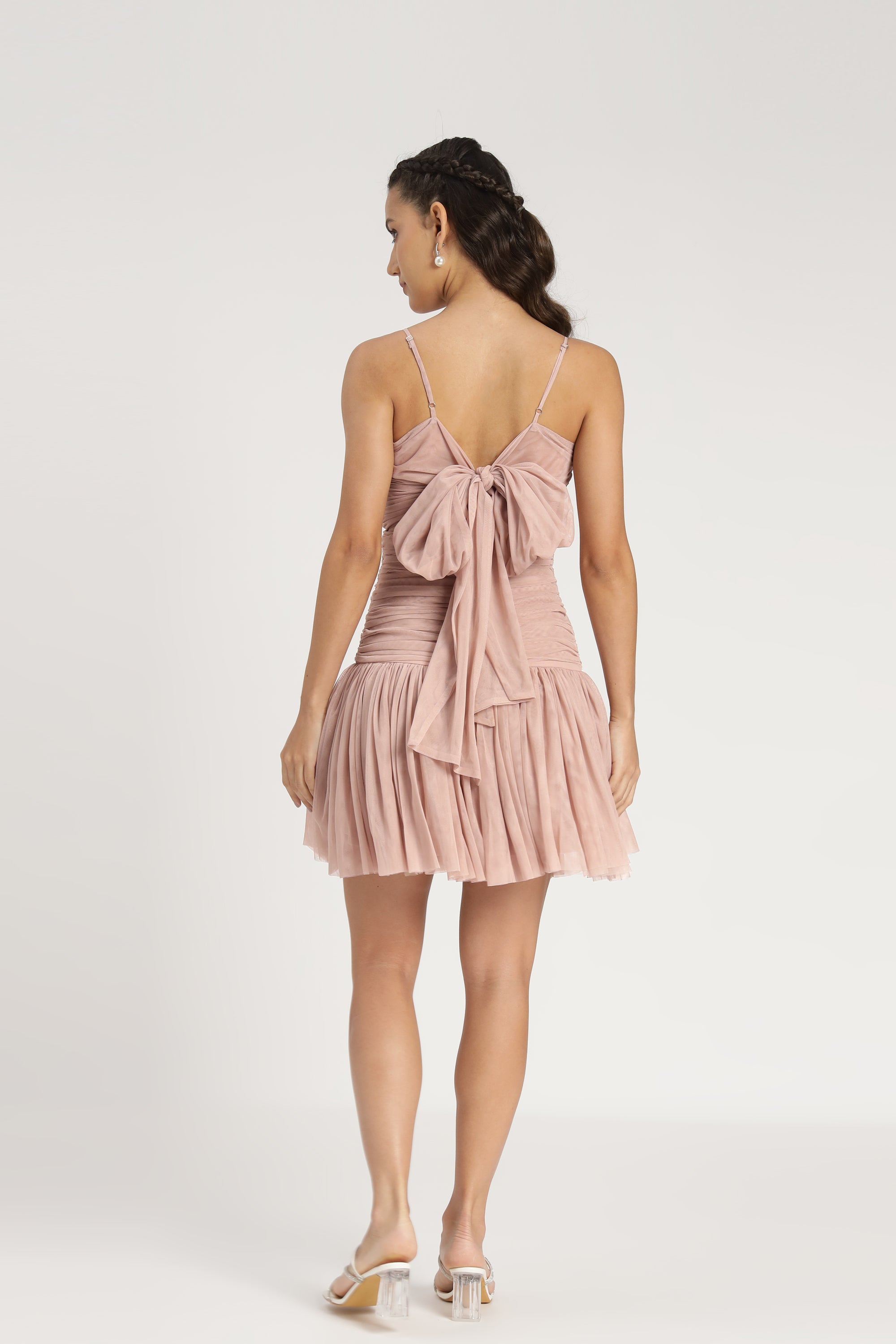 Theodora Tulle Mini Dress in Blush