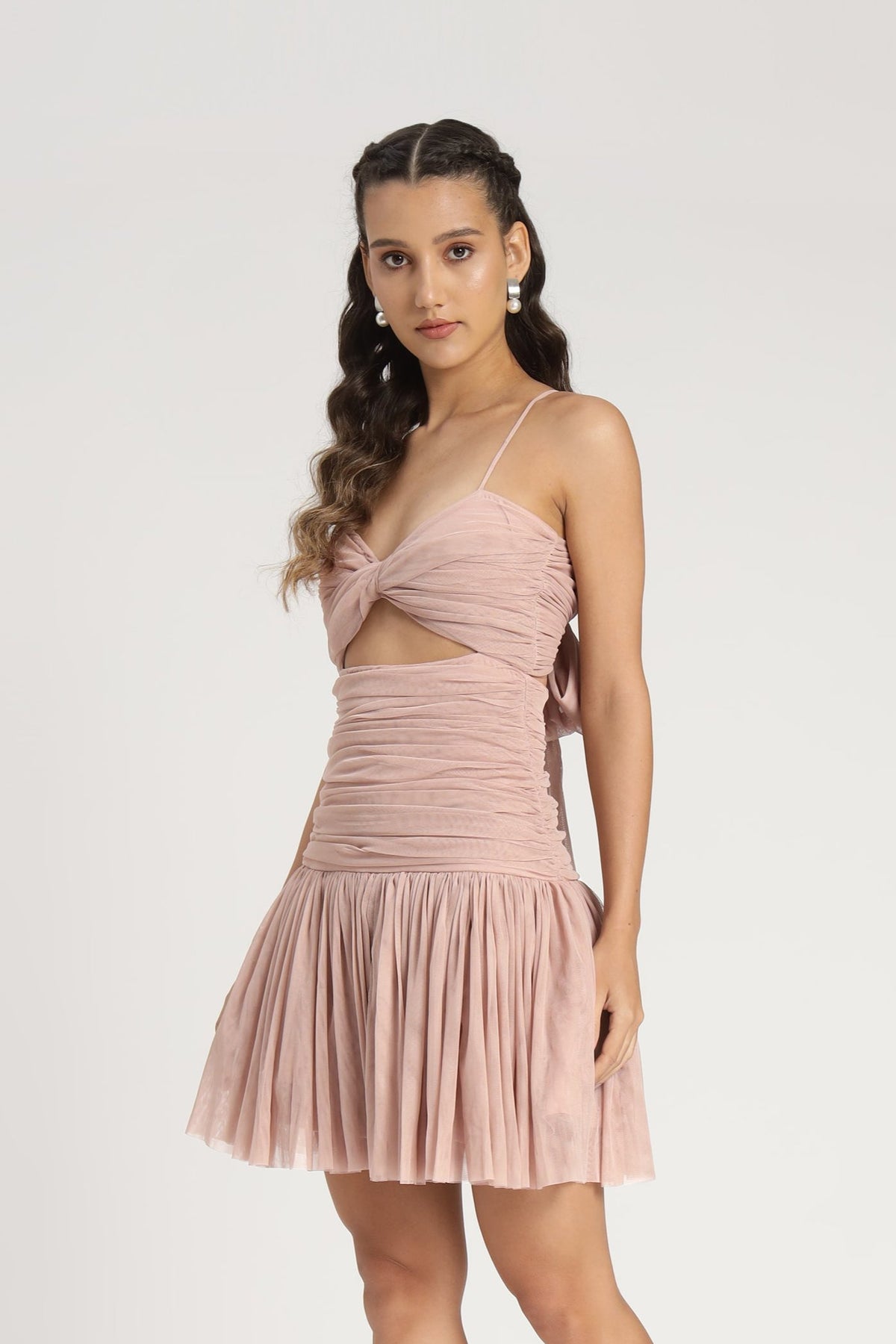 Theodora Tulle Mini Dress in Blush