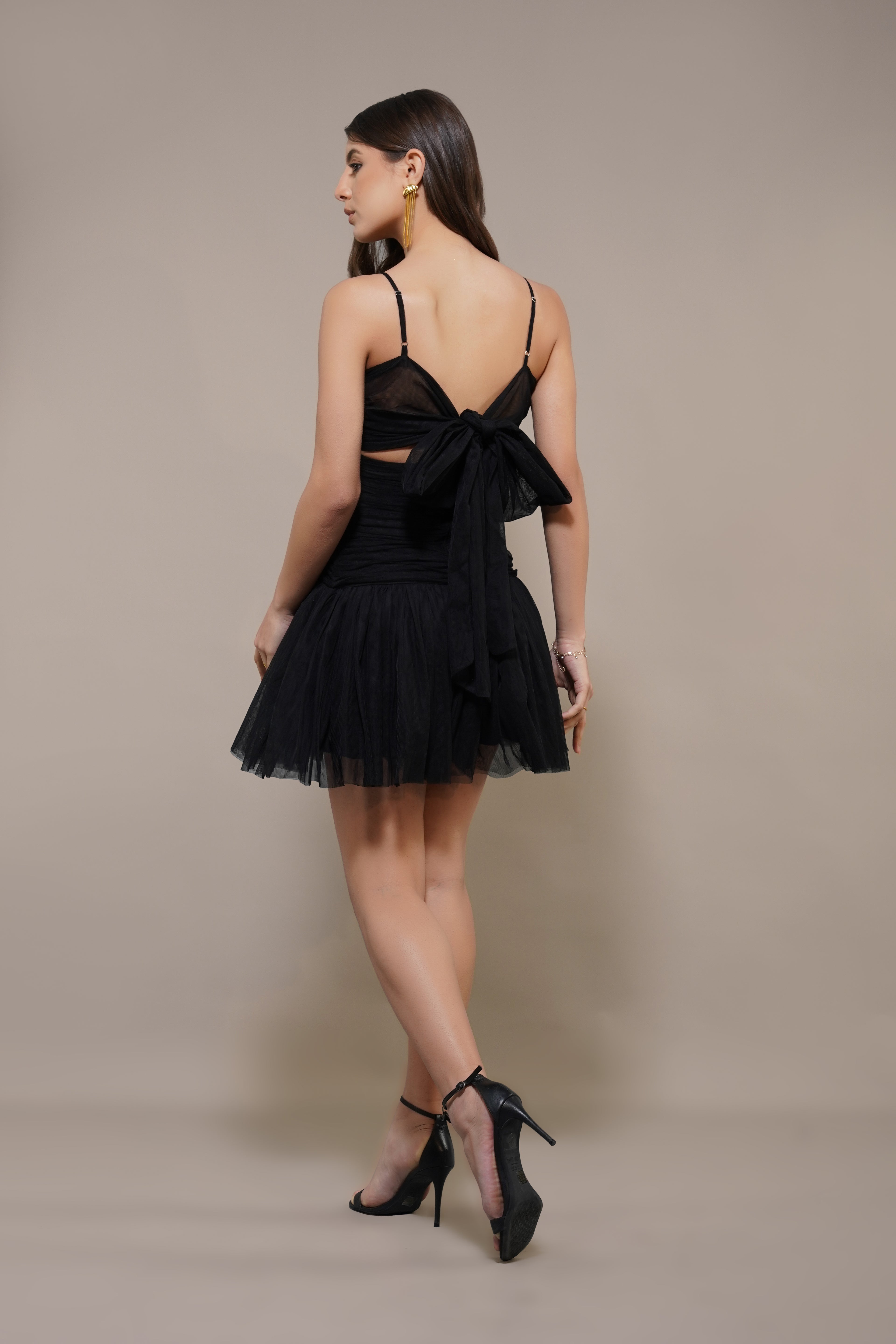 Theodora Tulle Mini Dress in Black