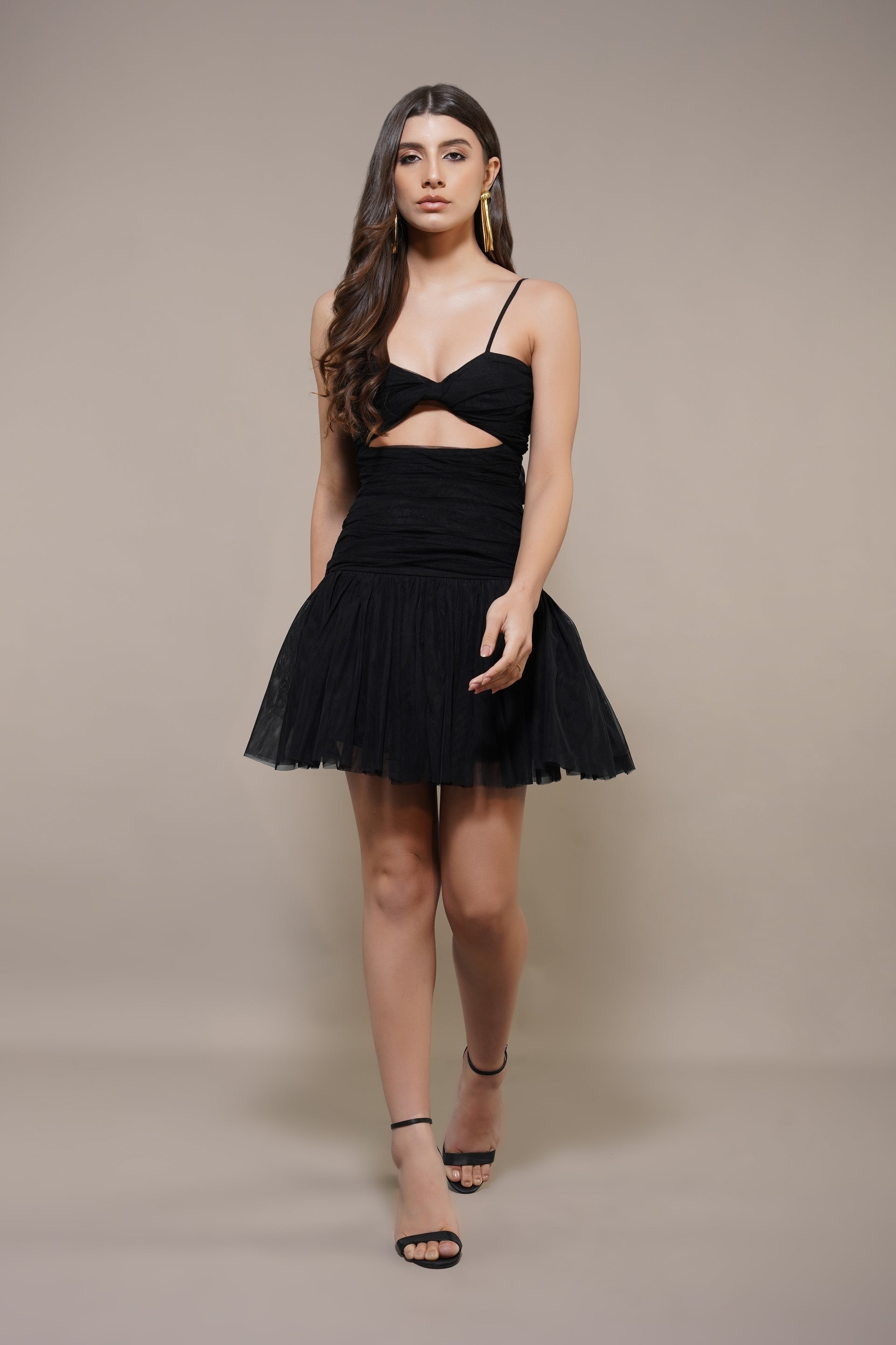 Theodora Tulle Mini Dress in Black