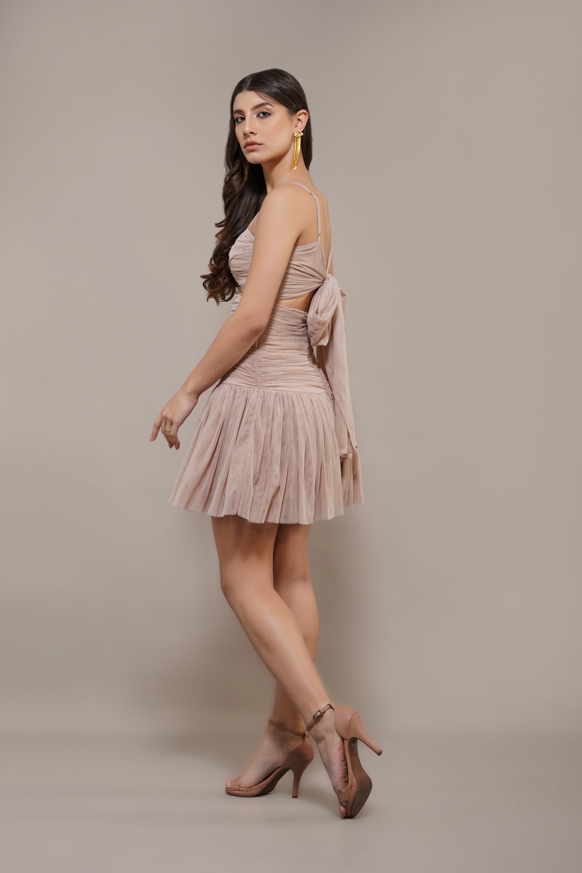 Theodora Tulle Mini Dress in Blush