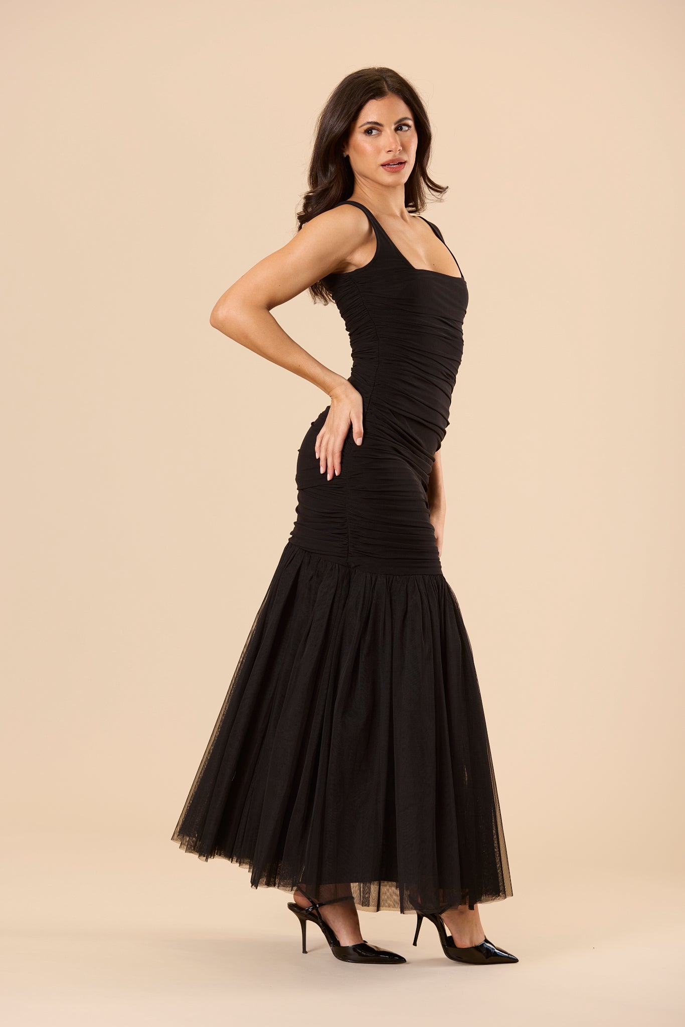 Tiana Tulle Maxi Dress in Black