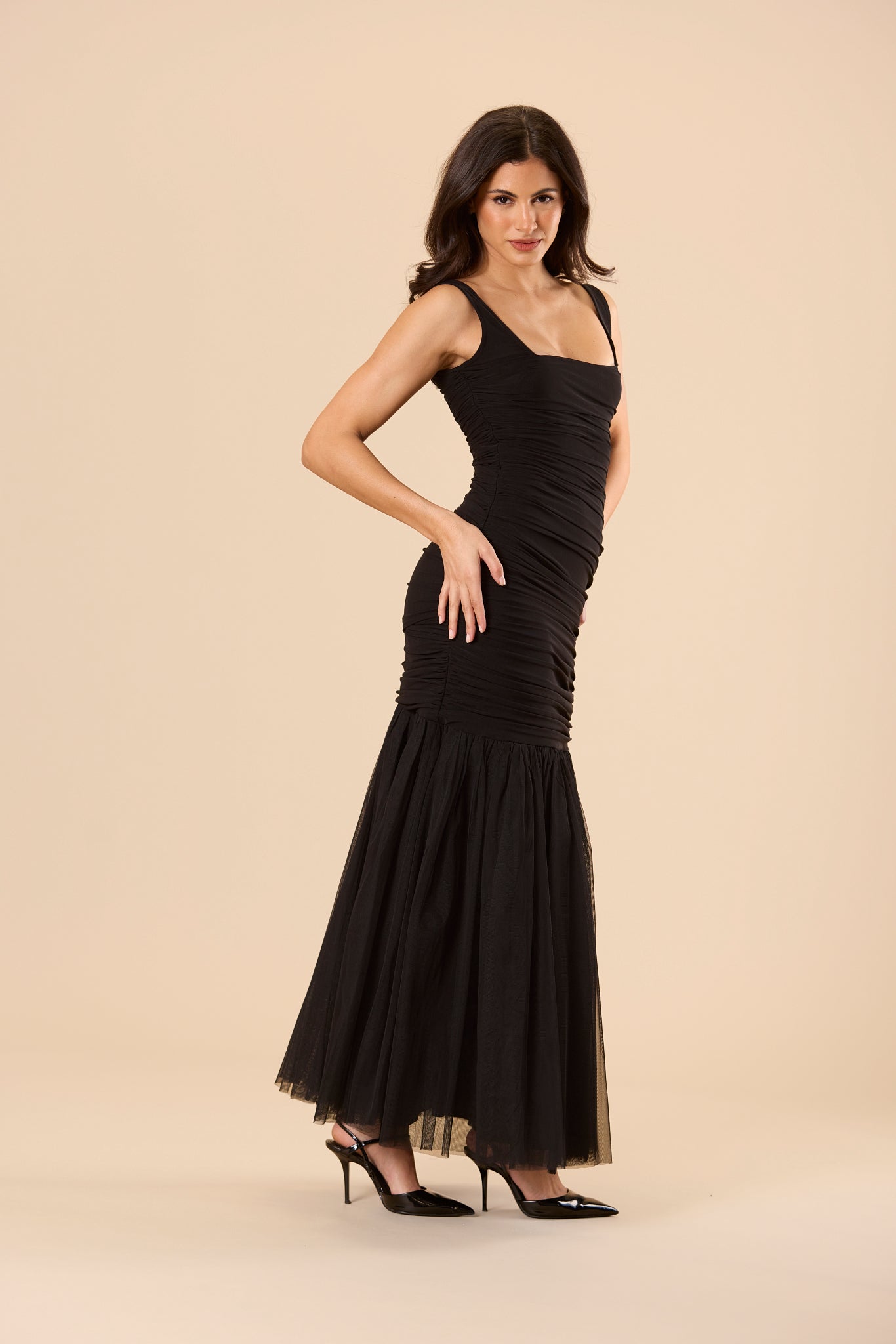 Tiana Tulle Maxi Dress in Black