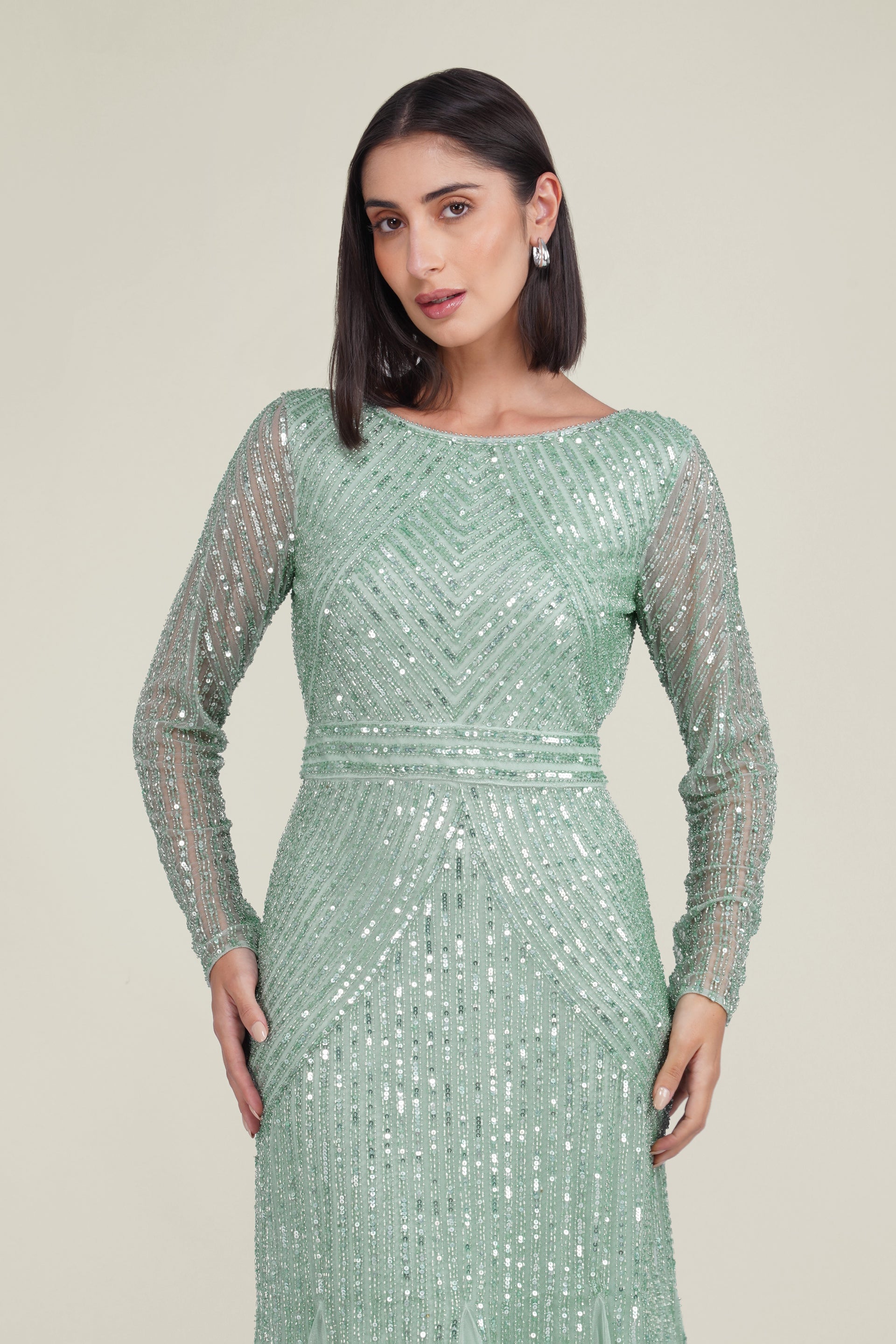 Tionara Embellished Maxi Dress in Mint