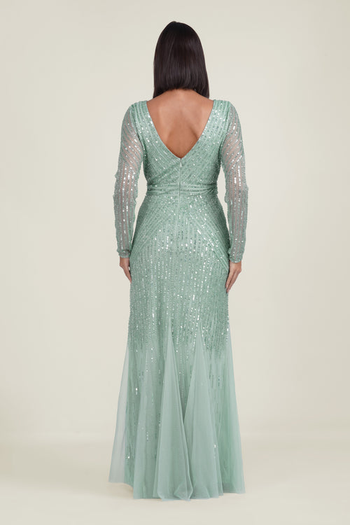 Tionara Embellished Maxi Dress in Mint