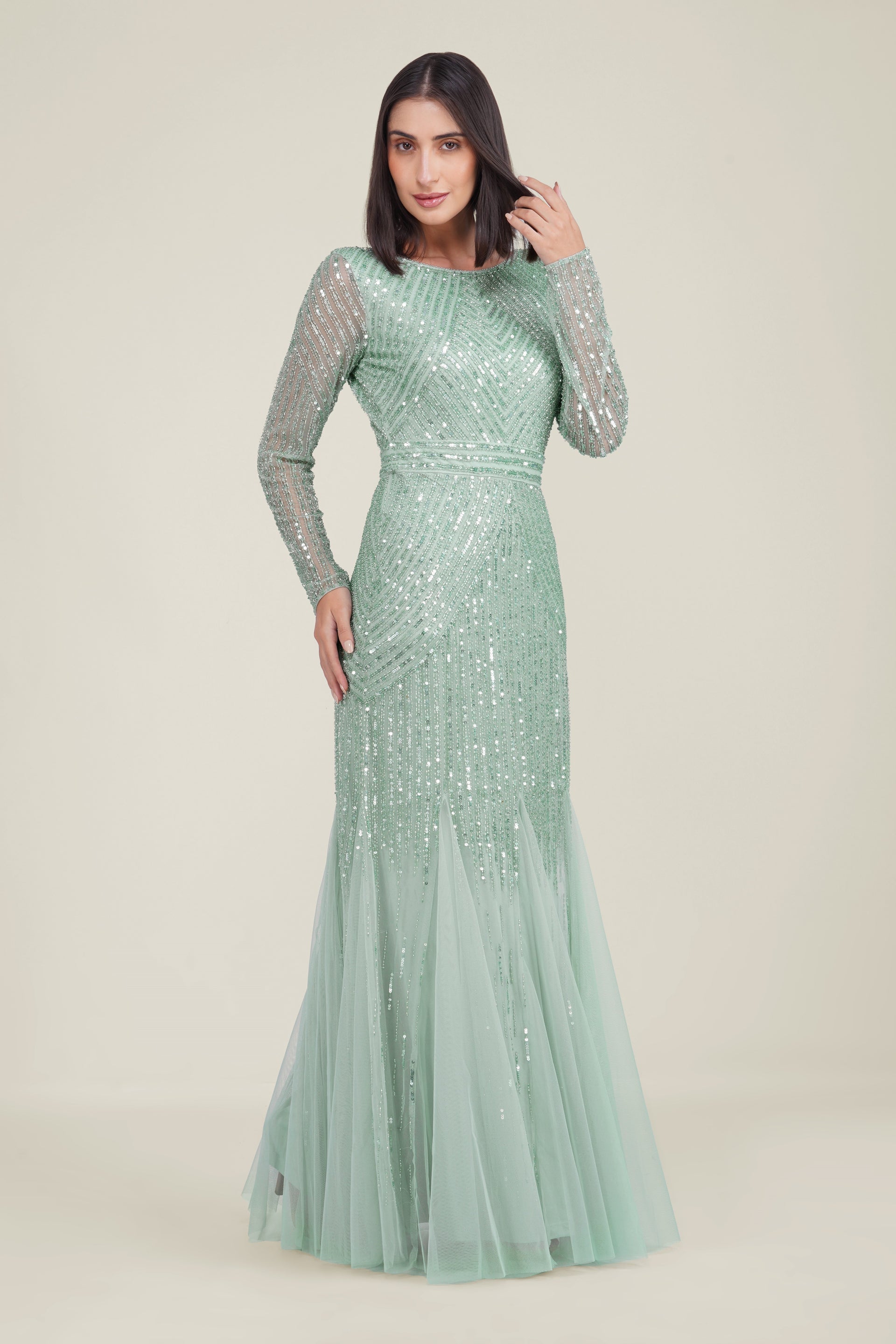 Tionara Embellished Maxi Dress in Mint