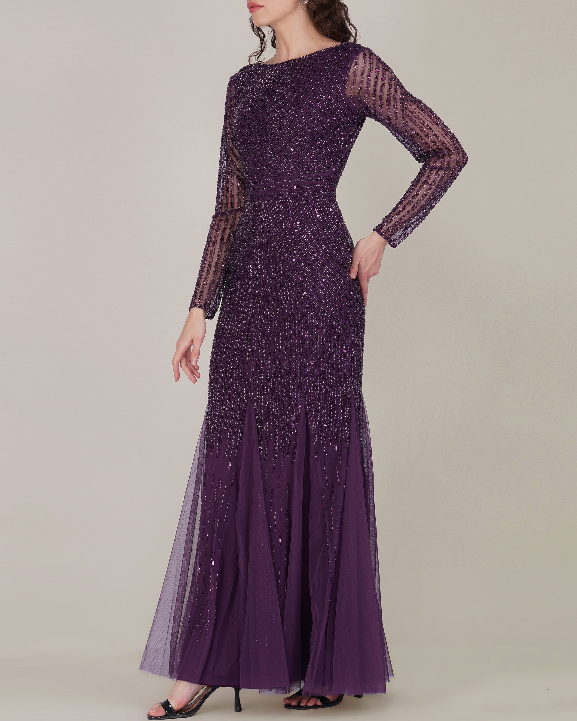 Tionara Embellished Maxi Dress in Violet
