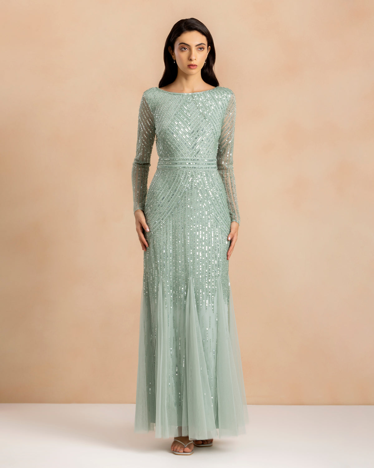 Tionara Embellished Maxi Dress in Mint