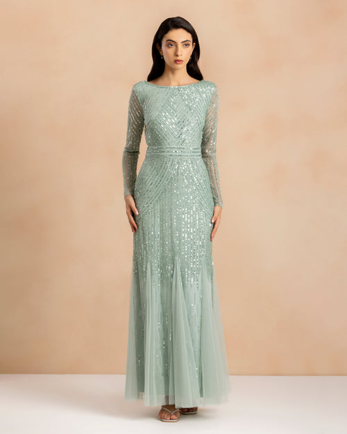 Tionara Embellished Maxi Dress in Mint
