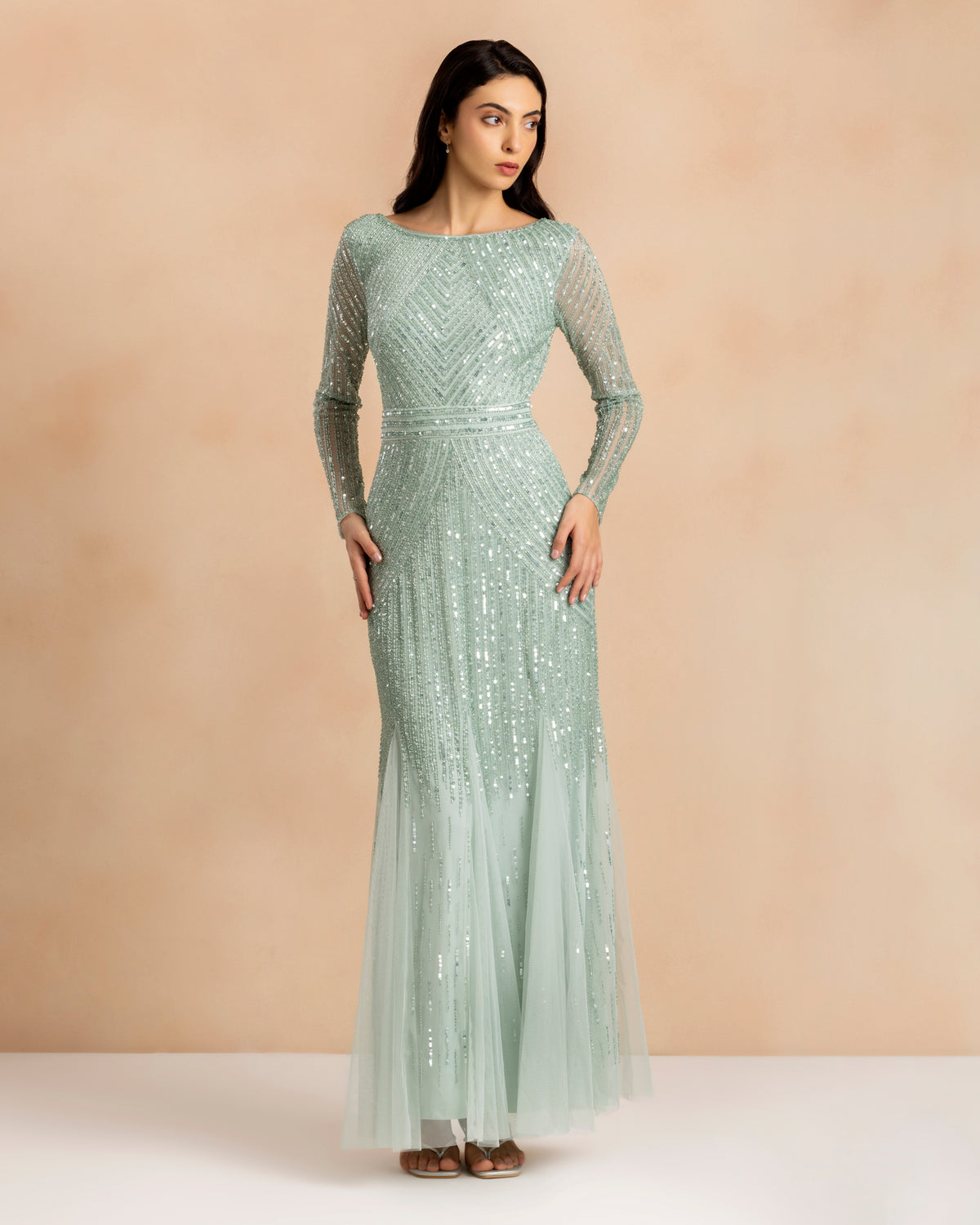 Tionara Embellished Maxi Dress in Mint