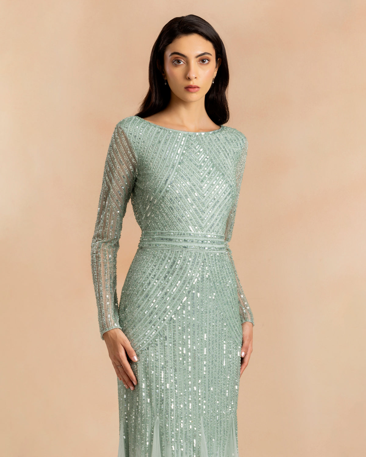 Tionara Embellished Maxi Dress in Mint