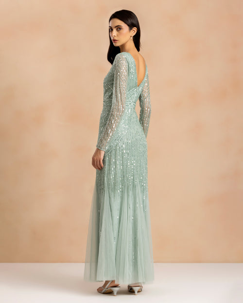 Tionara Embellished Maxi Dress in Mint