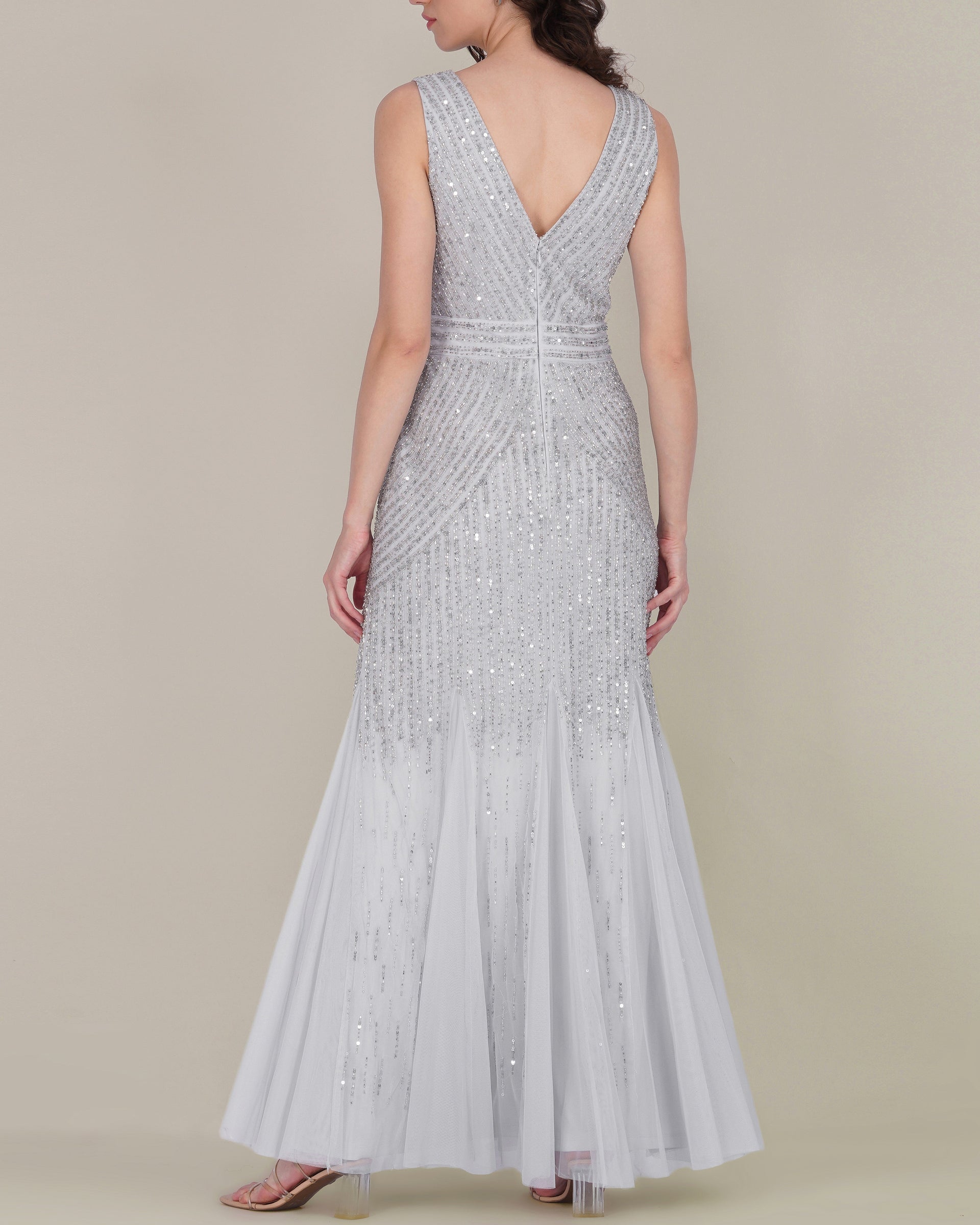 Tuvalu Embellished Maxi Dress in Silver