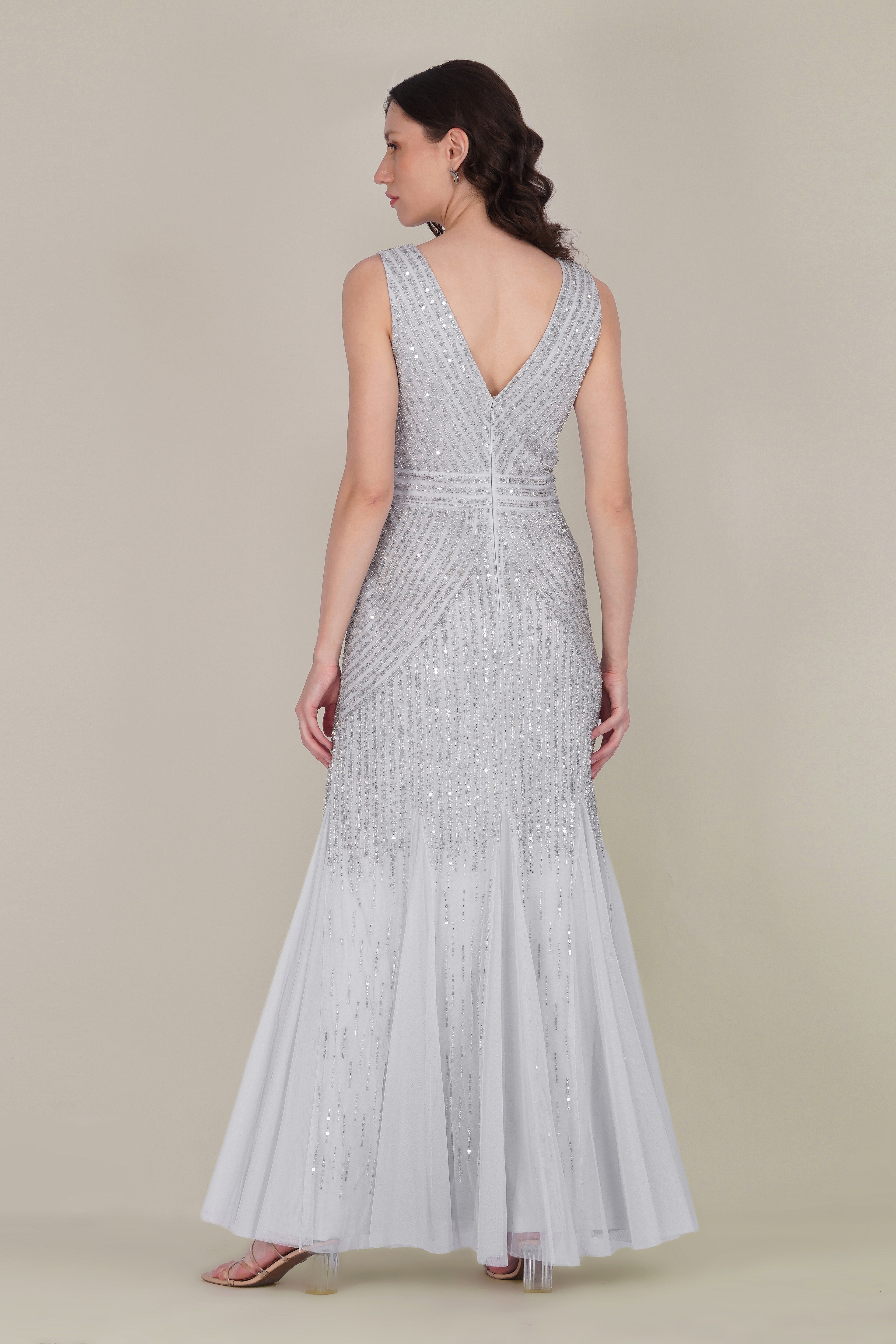 Tuvalu Embellished Maxi Dress in Silver
