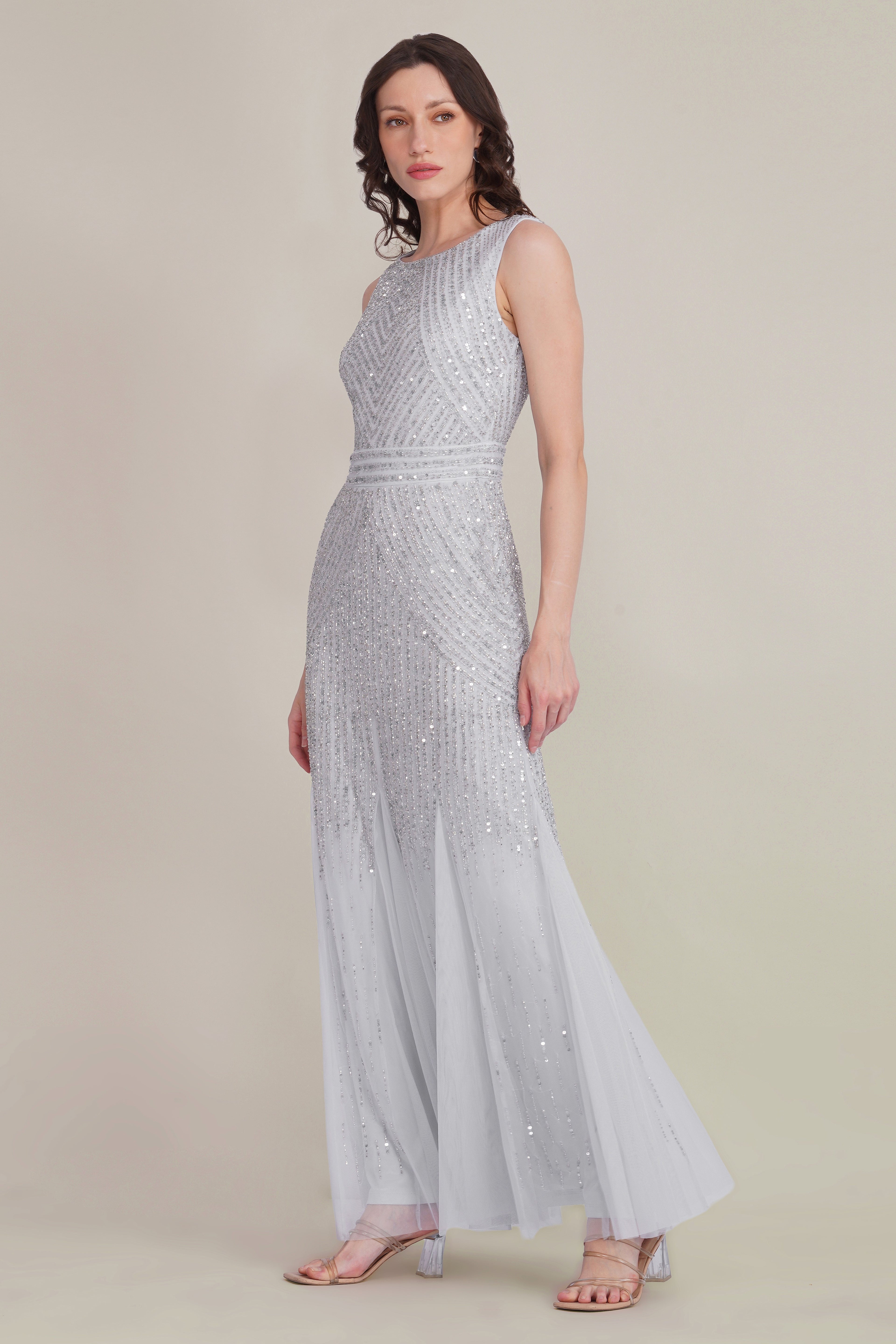 Tuvalu Embellished Maxi Dress in Silver