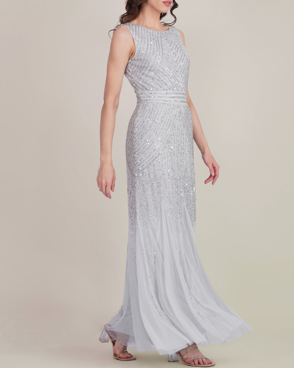 Tuvalu Embellished Maxi Dress in Silver