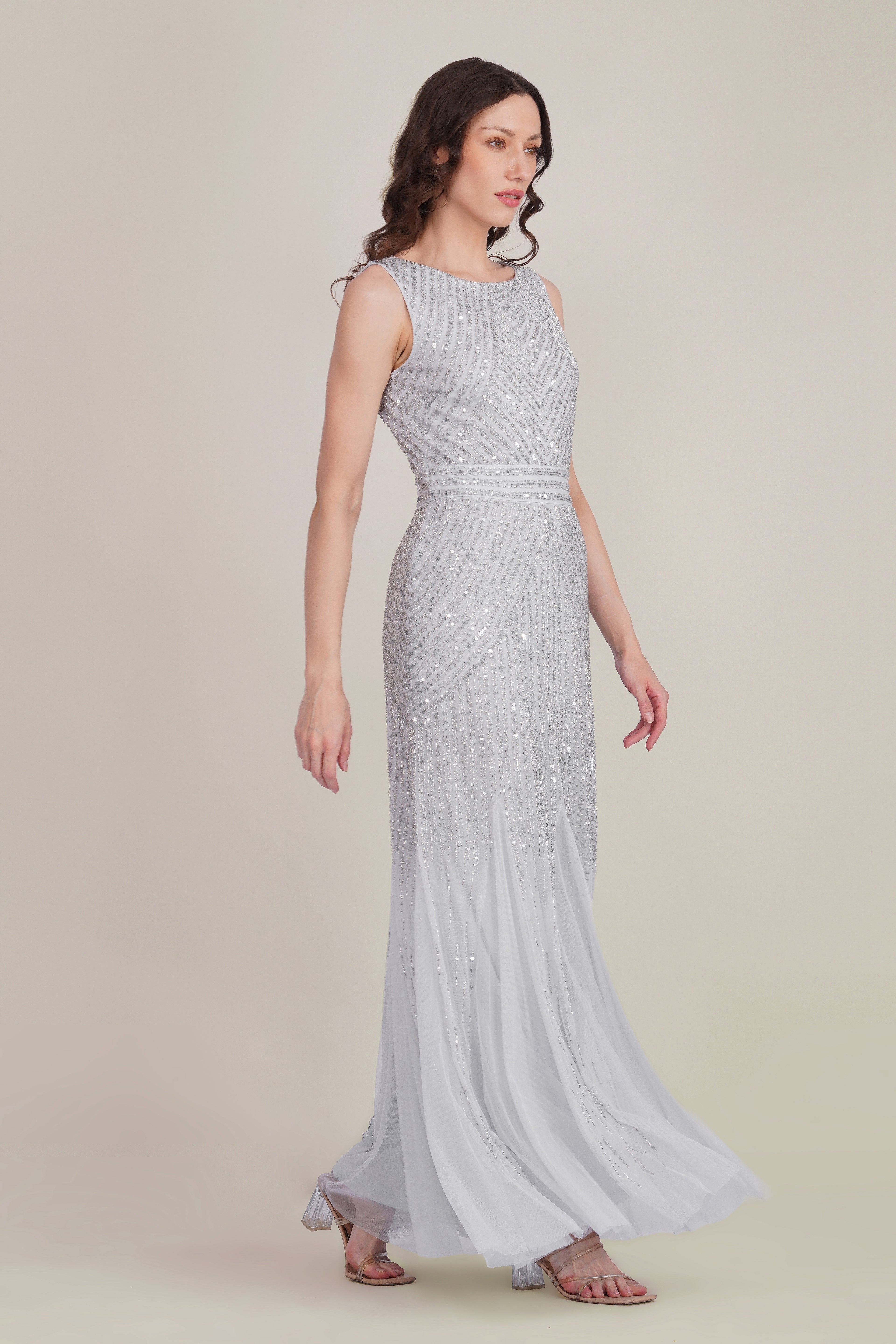 Tuvalu Embellished Maxi Dress in Silver