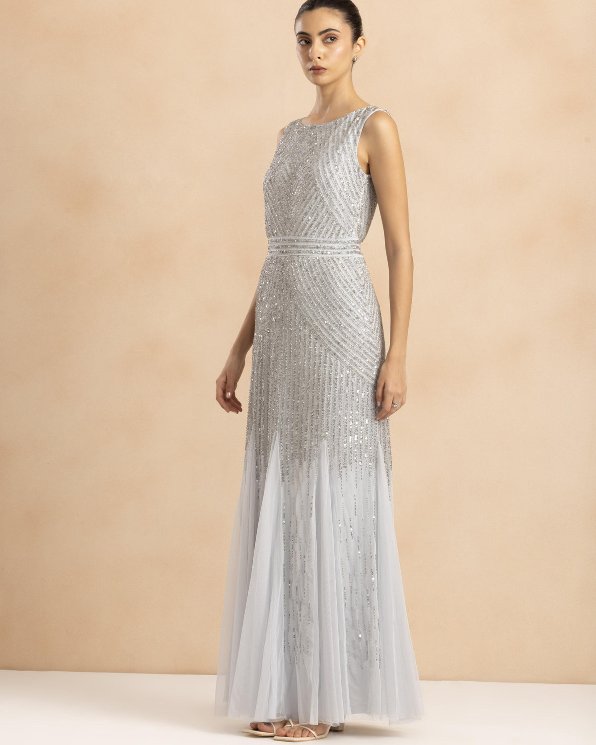 Tuvalu Embellished Maxi Dress in Silver