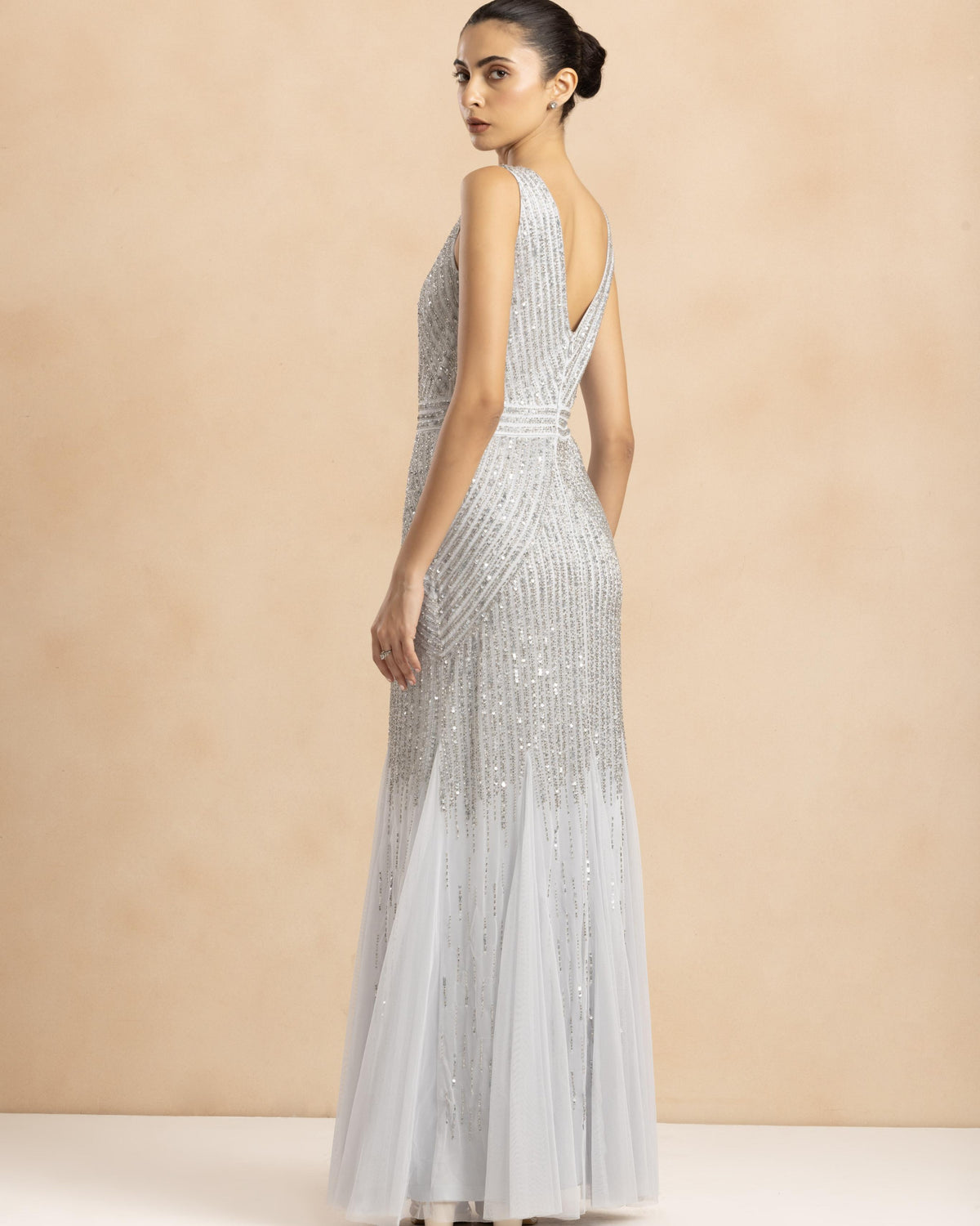 Tuvalu Embellished Maxi Dress in Silver