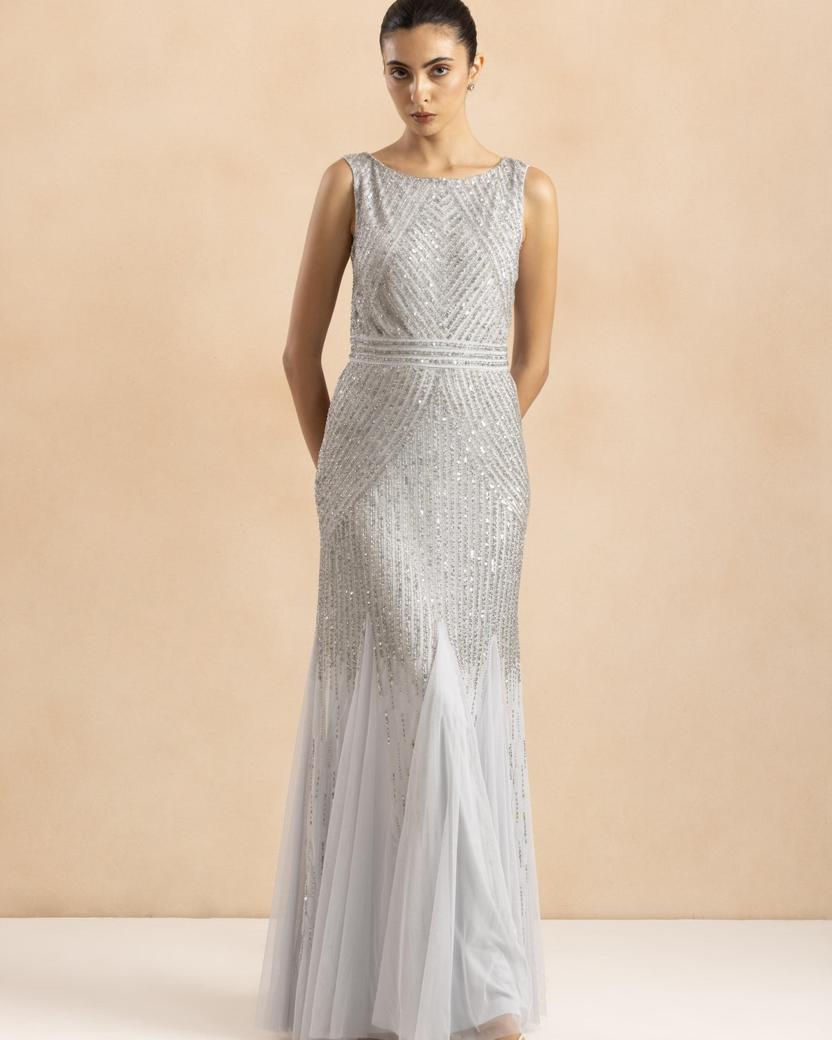Tuvalu Embellished Maxi Dress in Silver