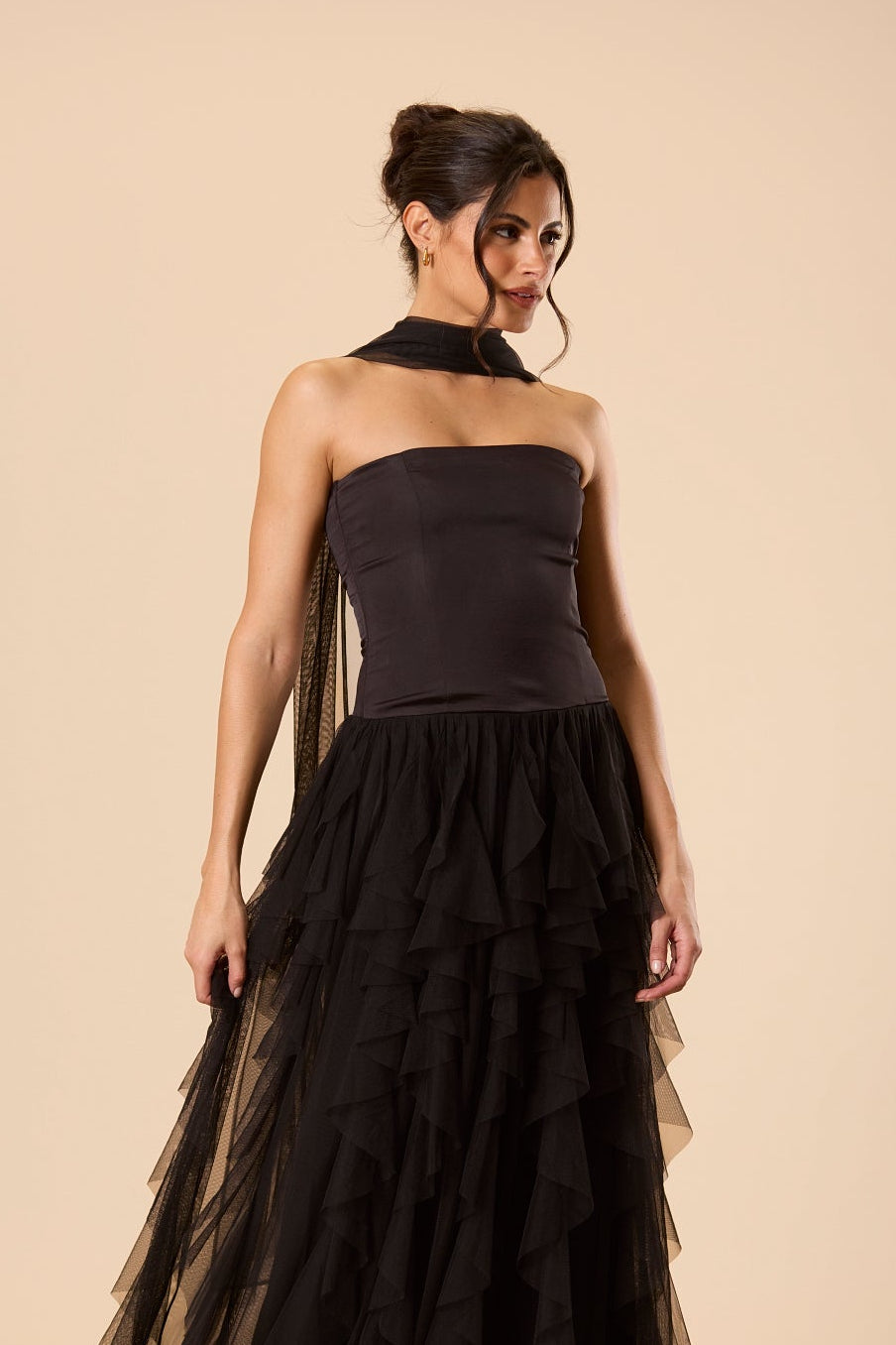 Twilight Strapless Maxi Dress With Scarf In Black INN27246BLK