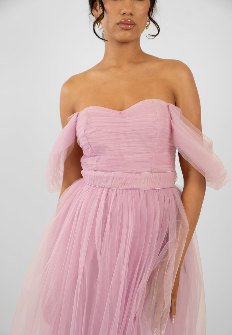 Melbourne Tulle Midi Dress in Pink