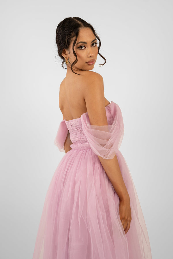 Melbourne Tulle Midi Dress in Pink