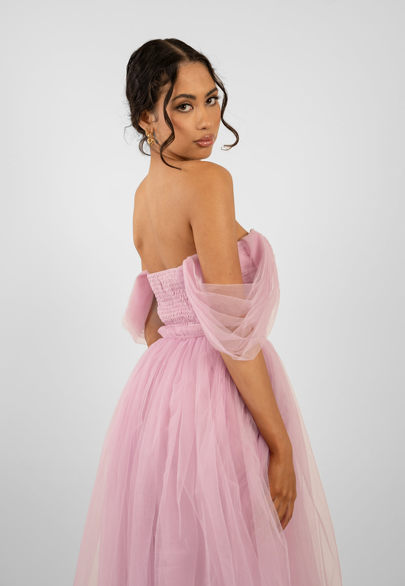 Melbourne Tulle Midi Dress in Pink