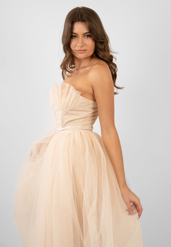 Nimo Cream Tulle Midi Dress with Shell Cups