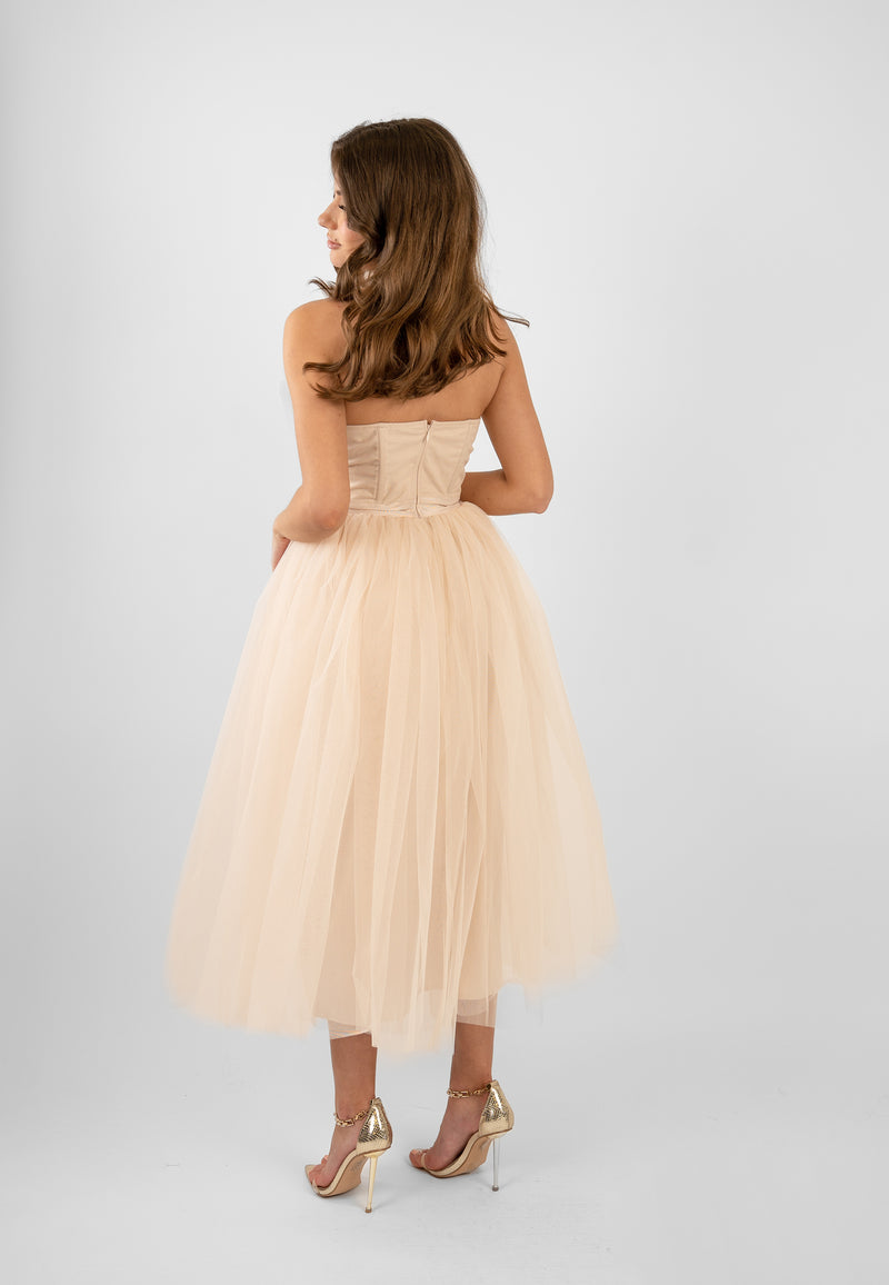 Nimo Cream Tulle Midi Dress with Shell Cups