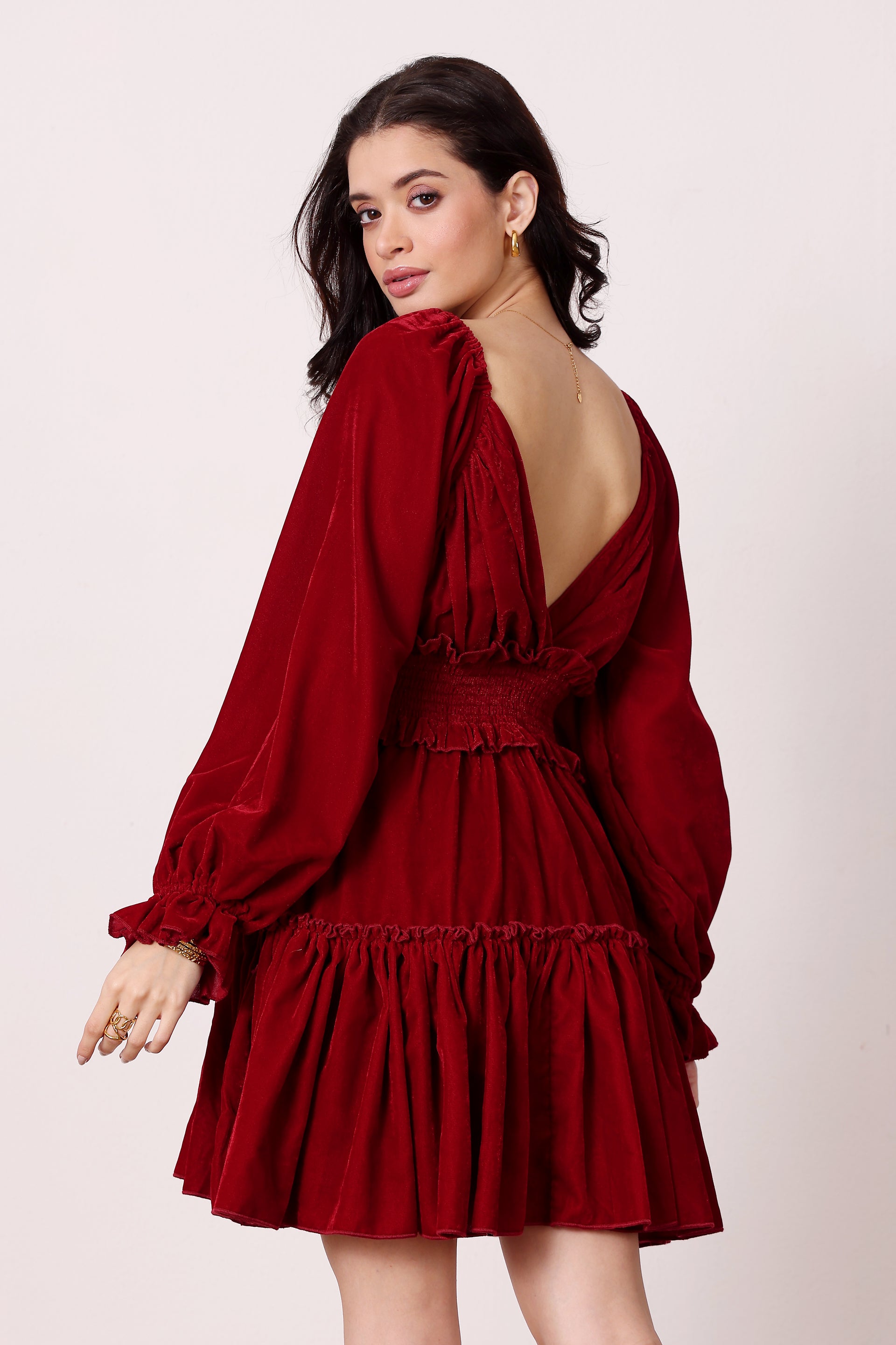 Montana Velvet Mini Dress in Red