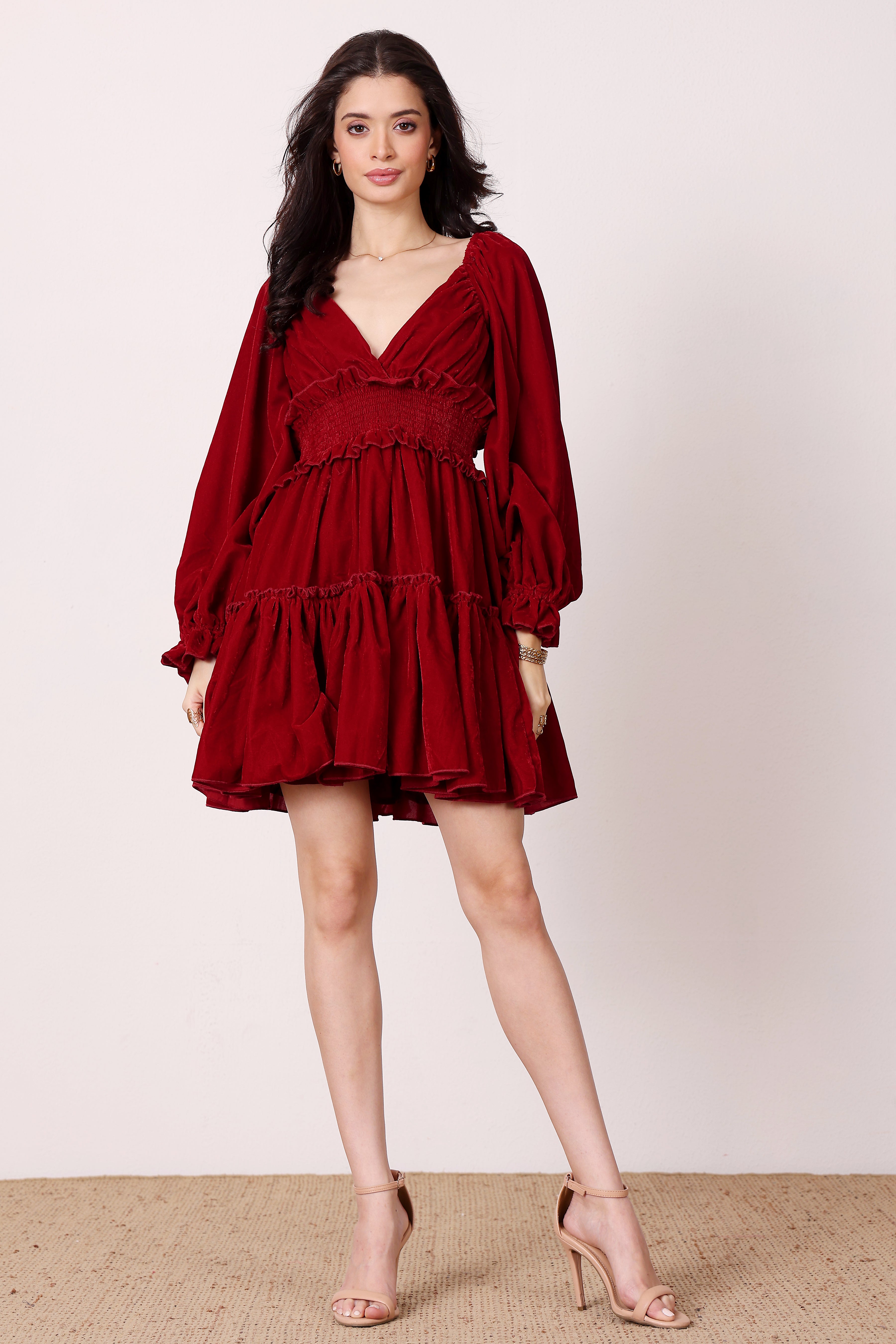 Montana Velvet Mini Dress in Red
