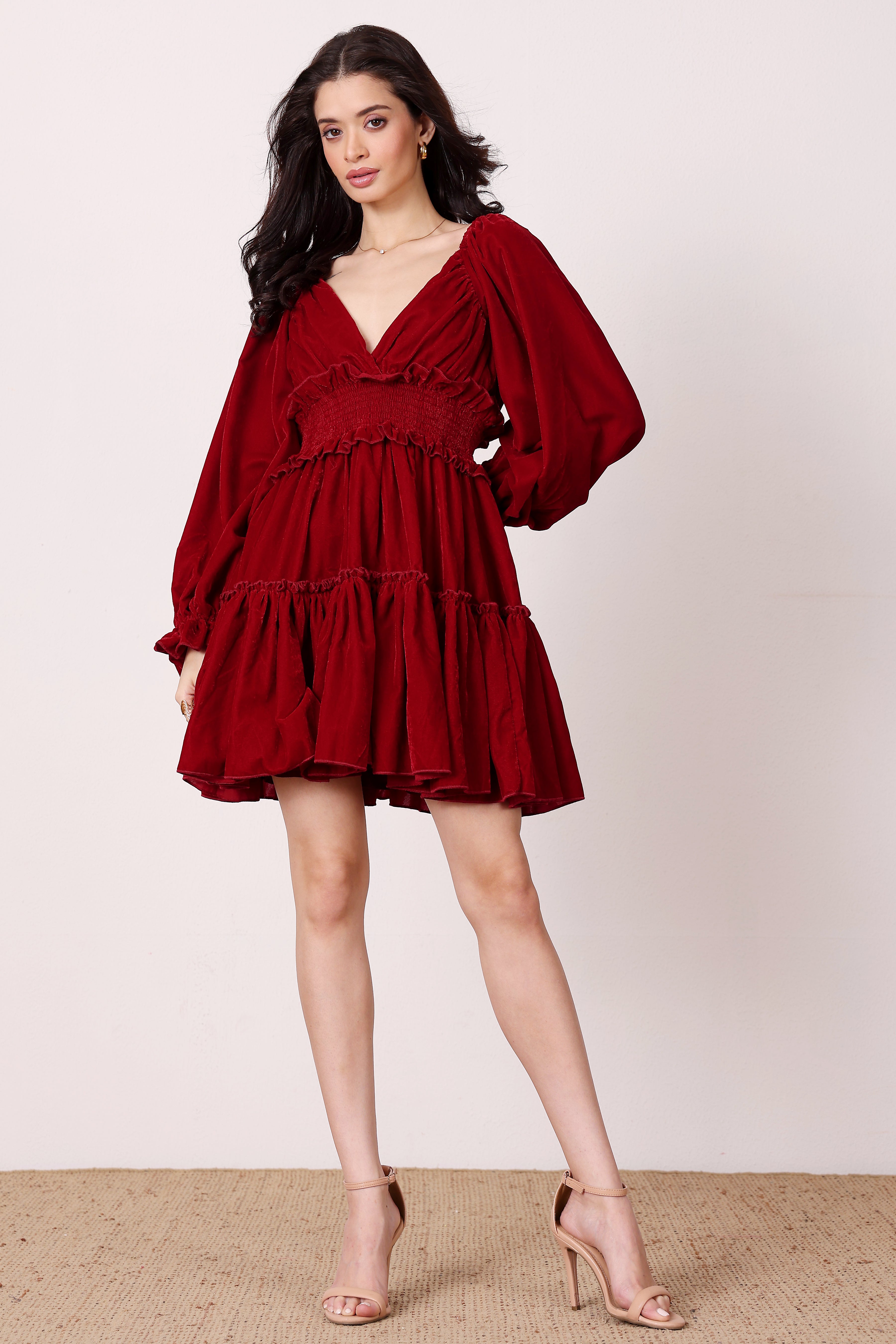 Montana Velvet Mini Dress in Red