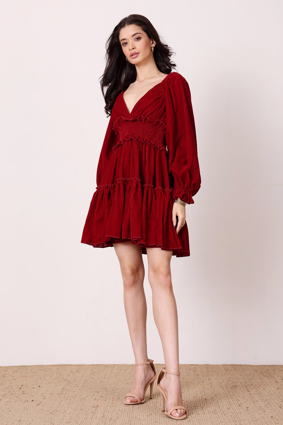 Montana Velvet Mini Dress in Red