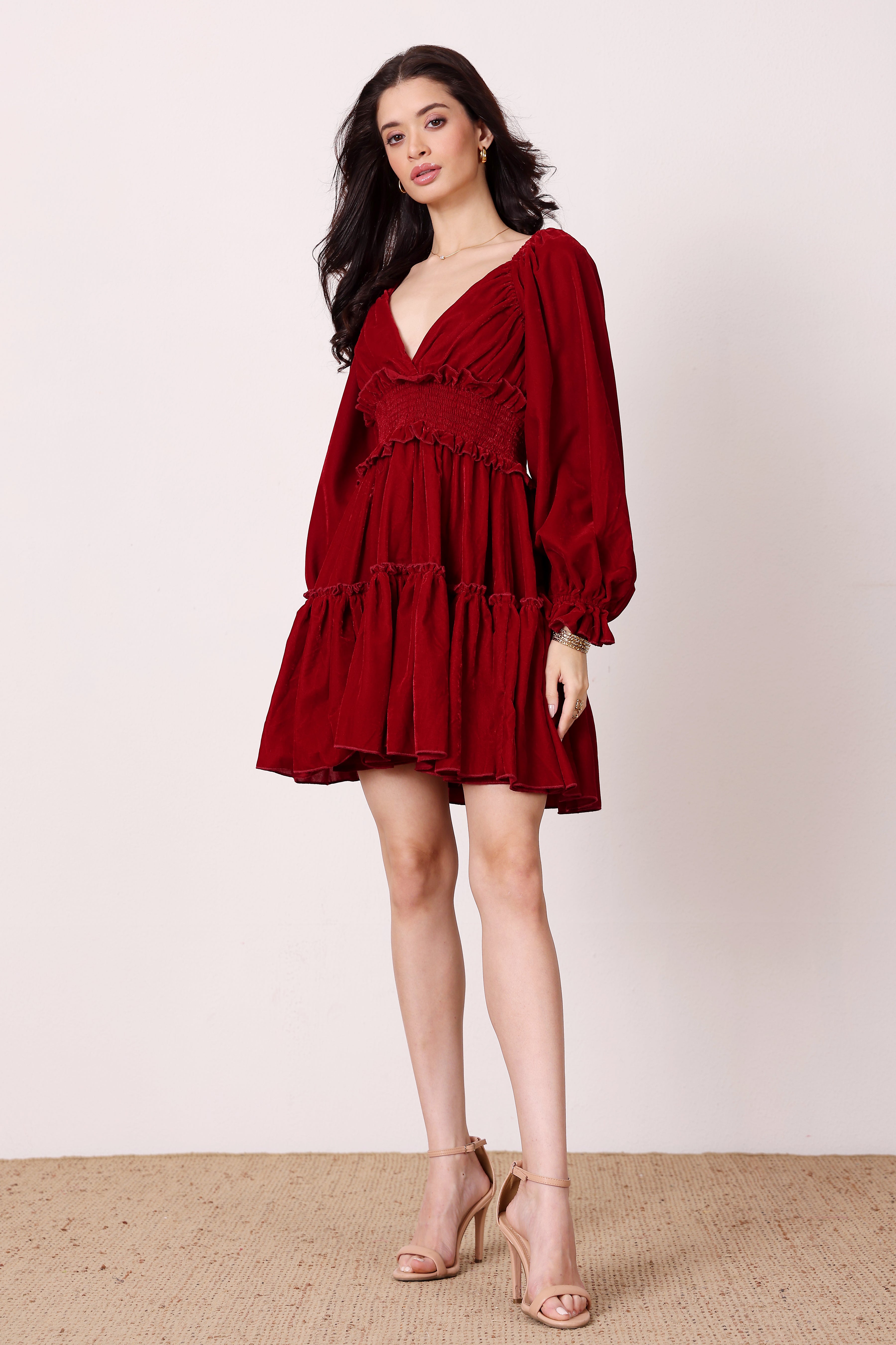 Montana Velvet Mini Dress in Red