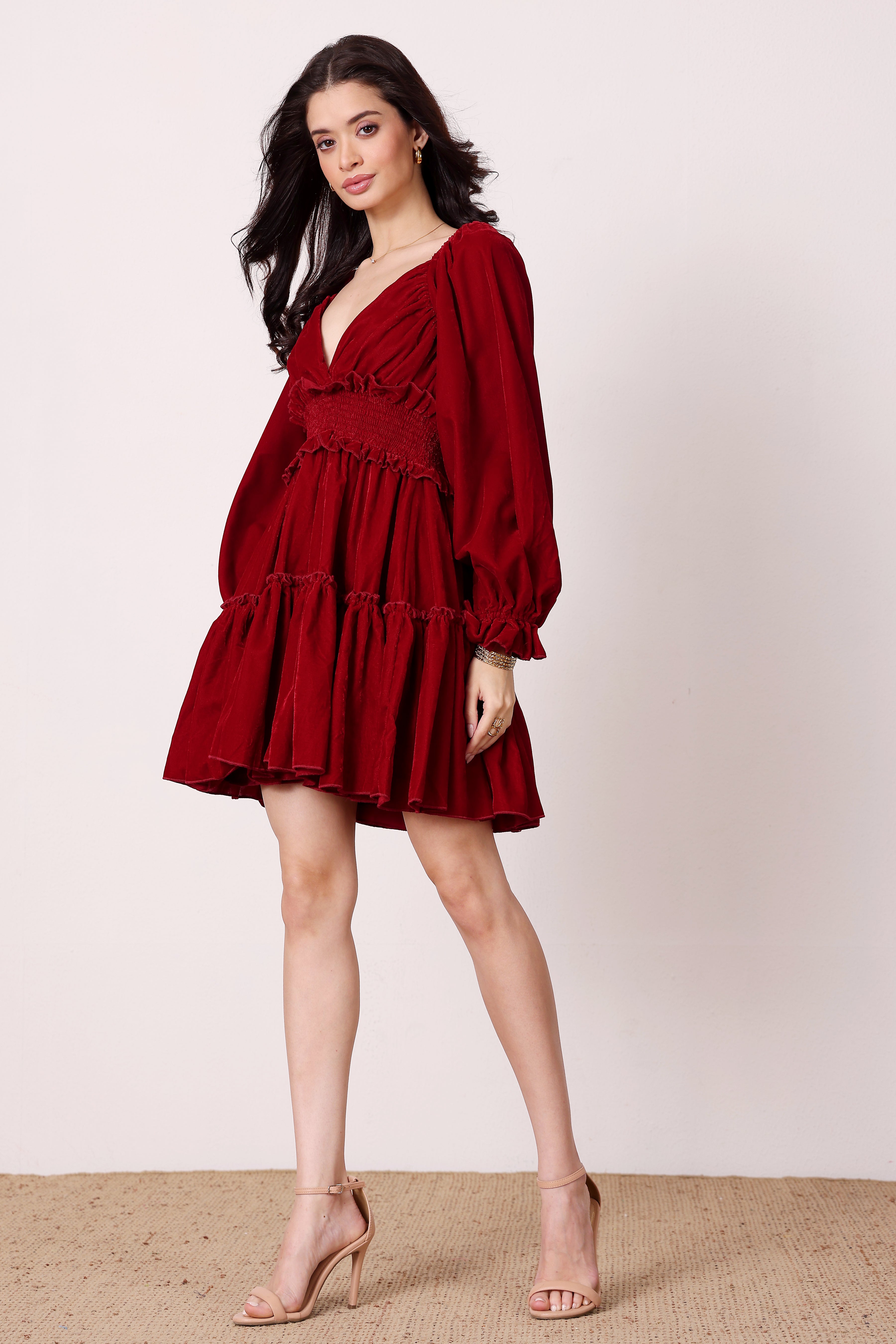 Montana Velvet Mini Dress in Red