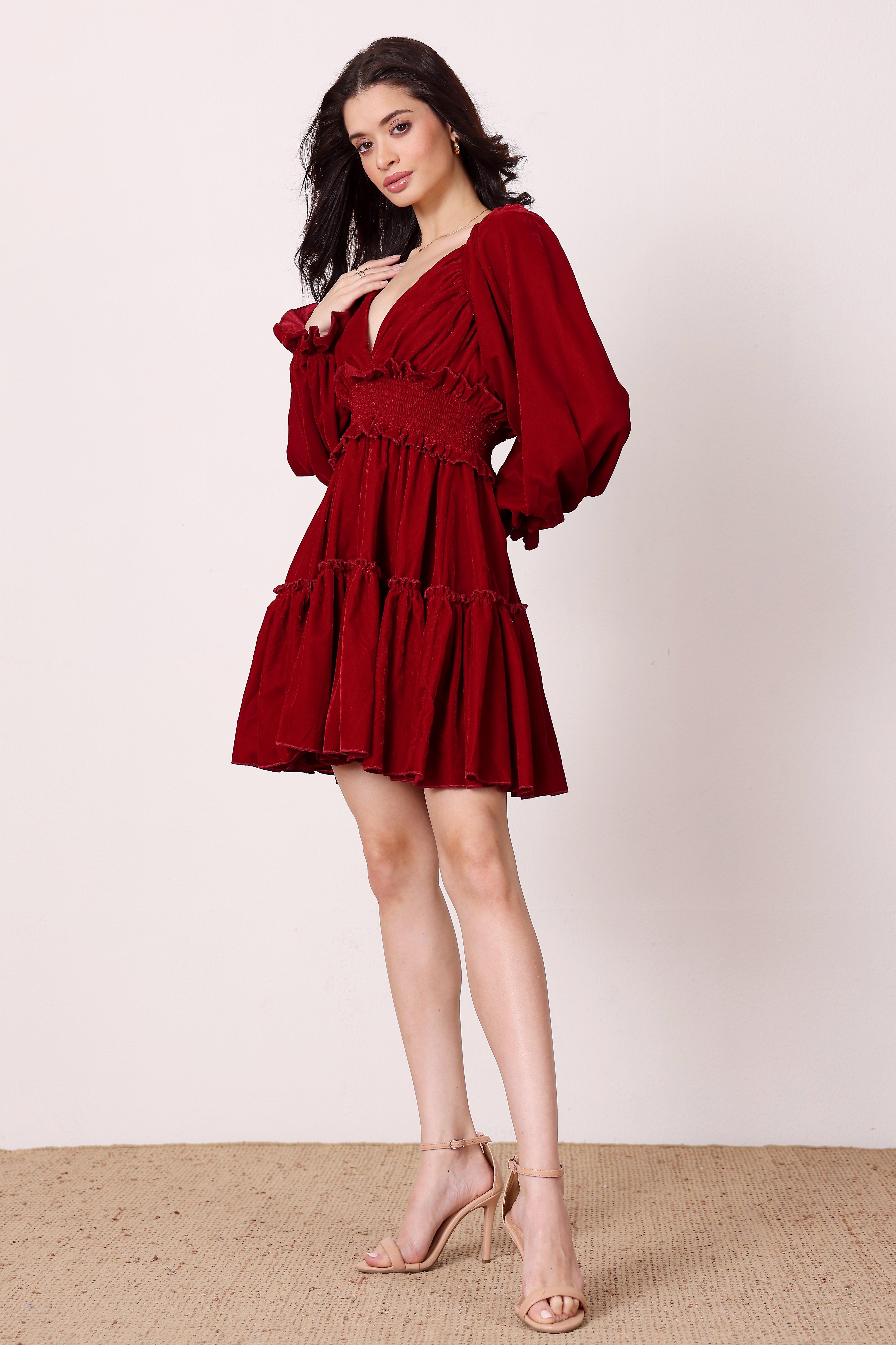 Montana Velvet Mini Dress in Red