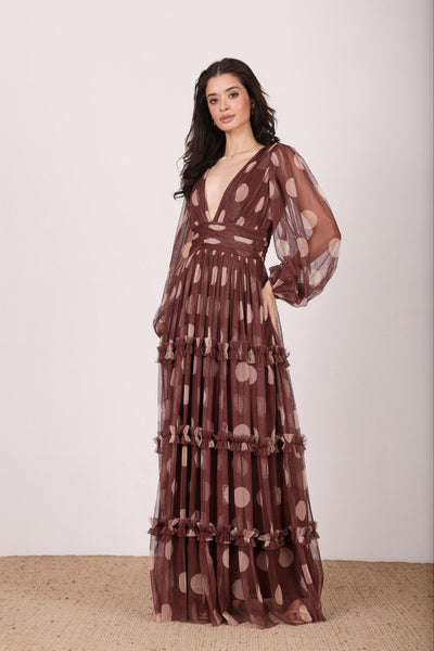 chinese dress ladies Lace & Beads Lydia Cream Black Polka Dot Maxi Dress  Love My Apparel