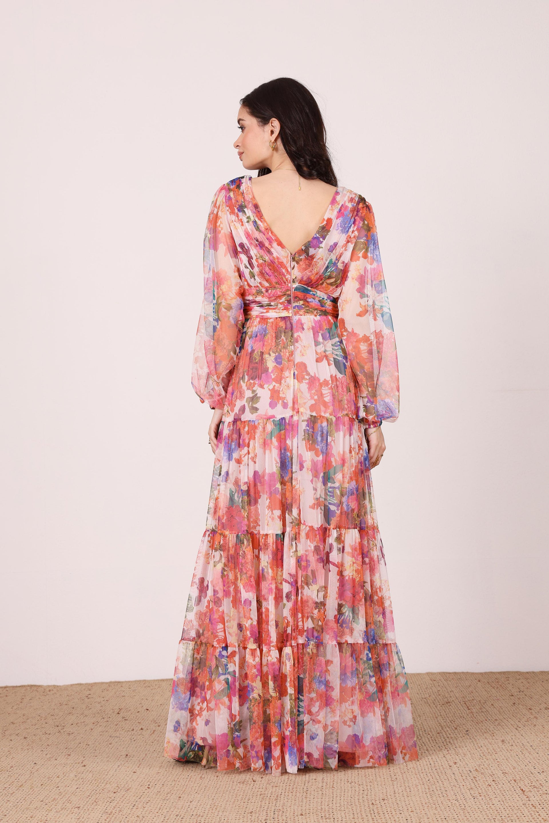 Munez Long Sleeve Maxi Dress in Mixed Floral