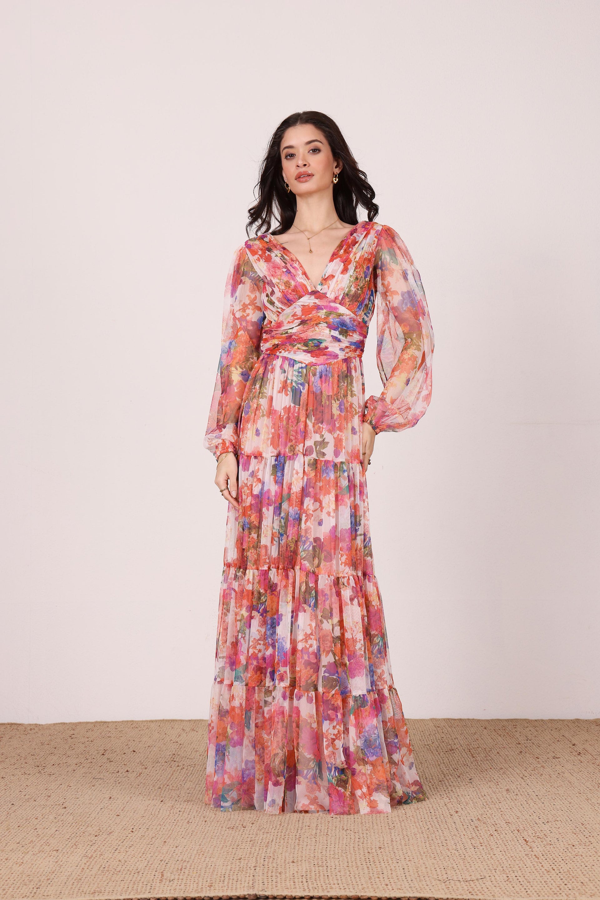 Munez Long Sleeve Maxi Dress in Mixed Floral