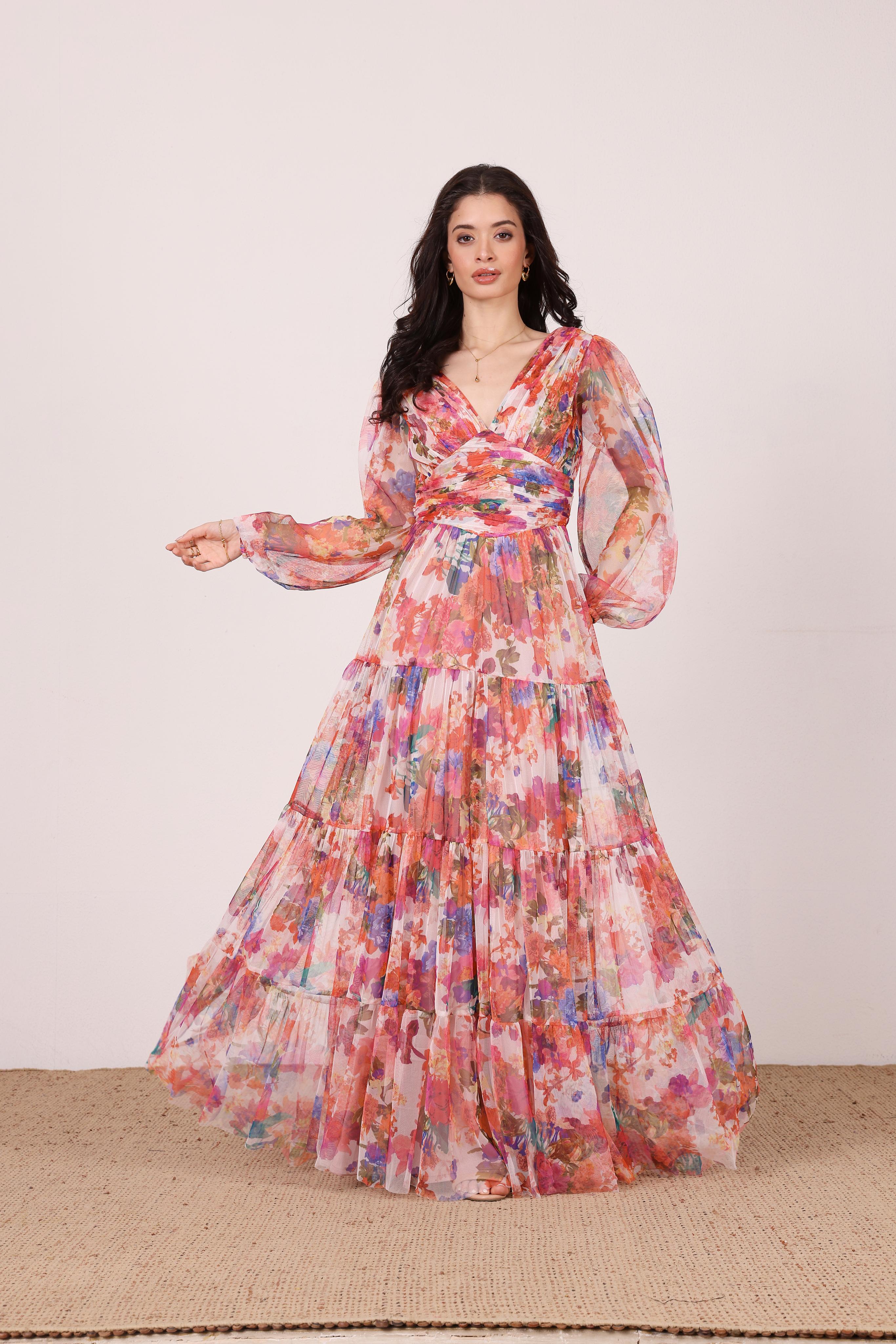 Munez Long Sleeve Maxi Dress in Mixed Floral