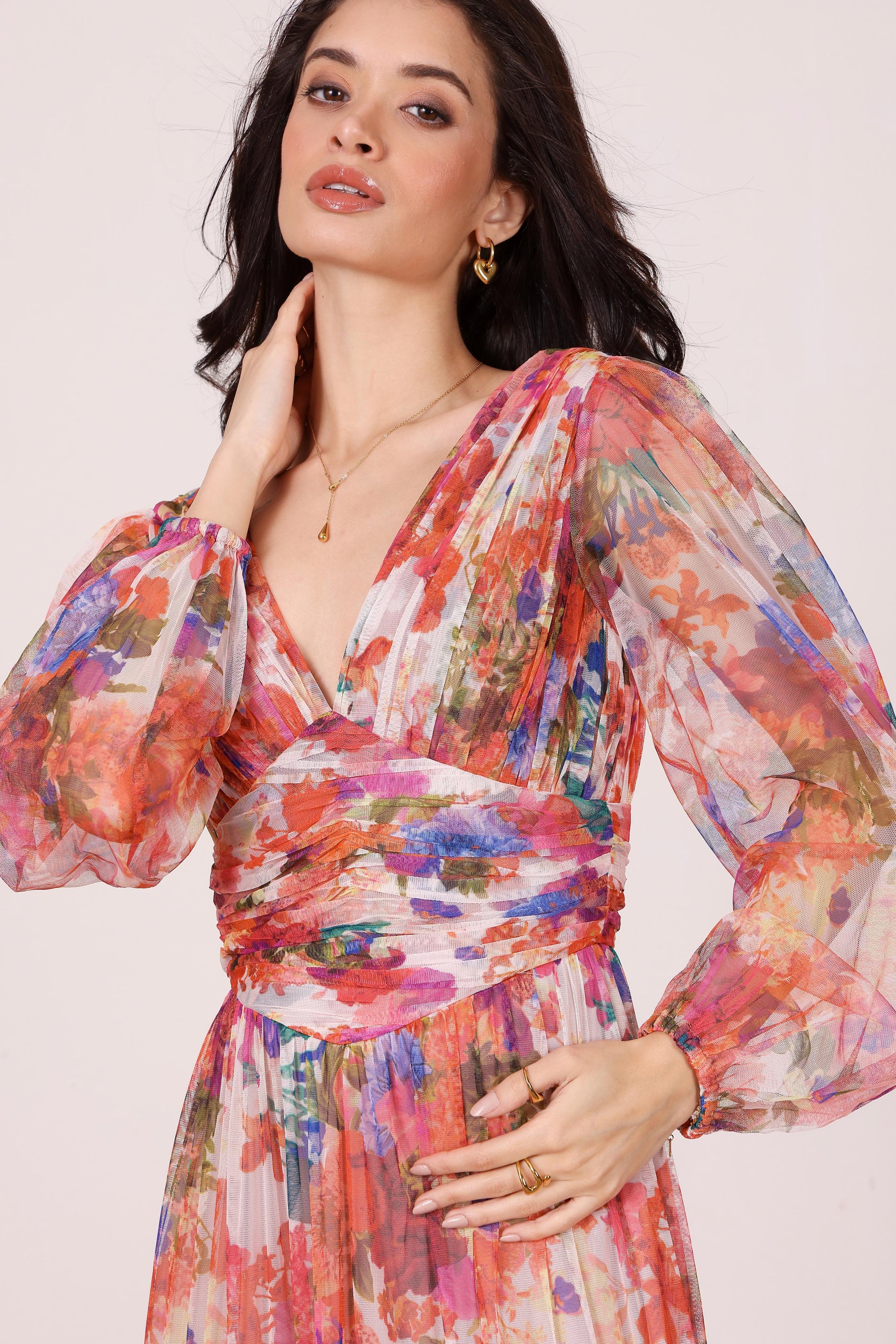 Munez Long Sleeve Maxi Dress in Mixed Floral
