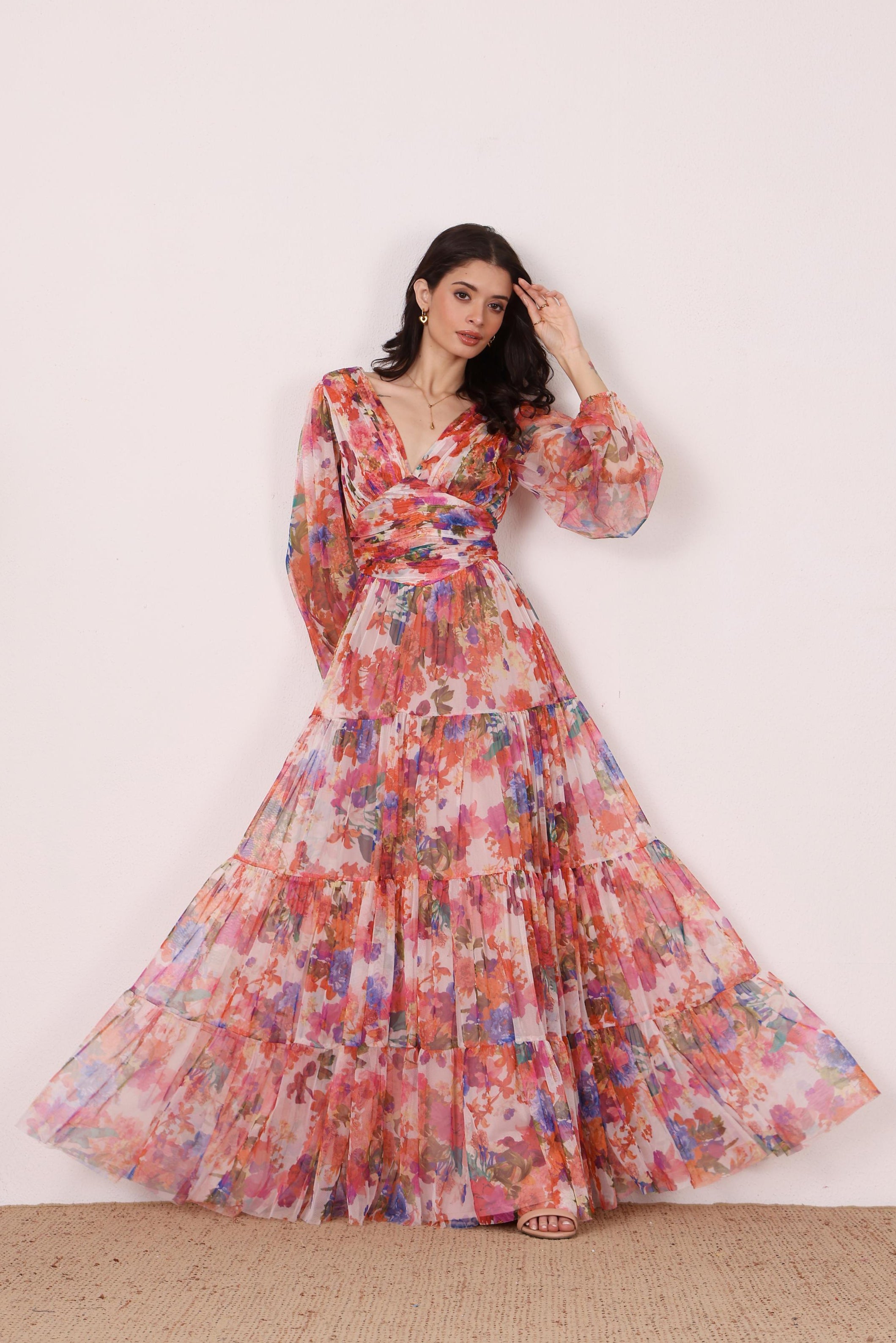 Munez Long Sleeve Maxi Dress in Mixed Floral Munez Long Sleeve Maxi Dress in Mixed Floral