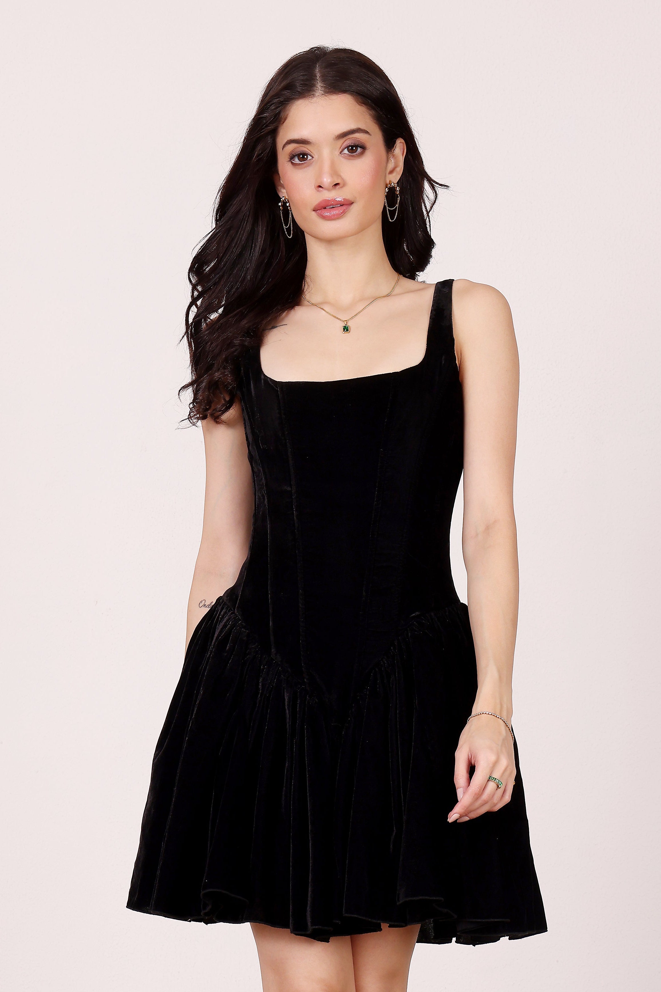 Corset style velvet mini dress black party sleeveless