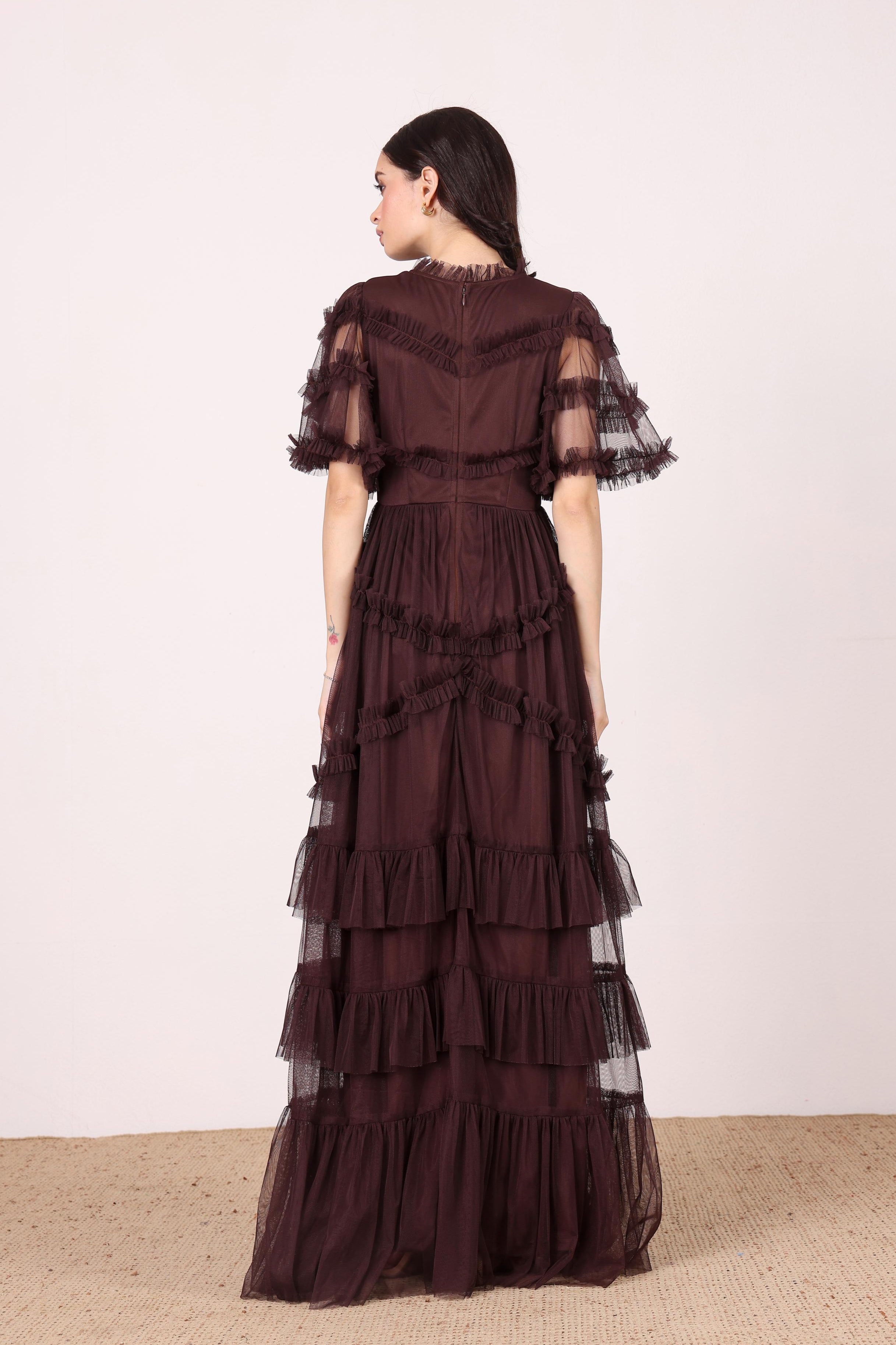 Florine Maxi Dress in Chocolate Plum