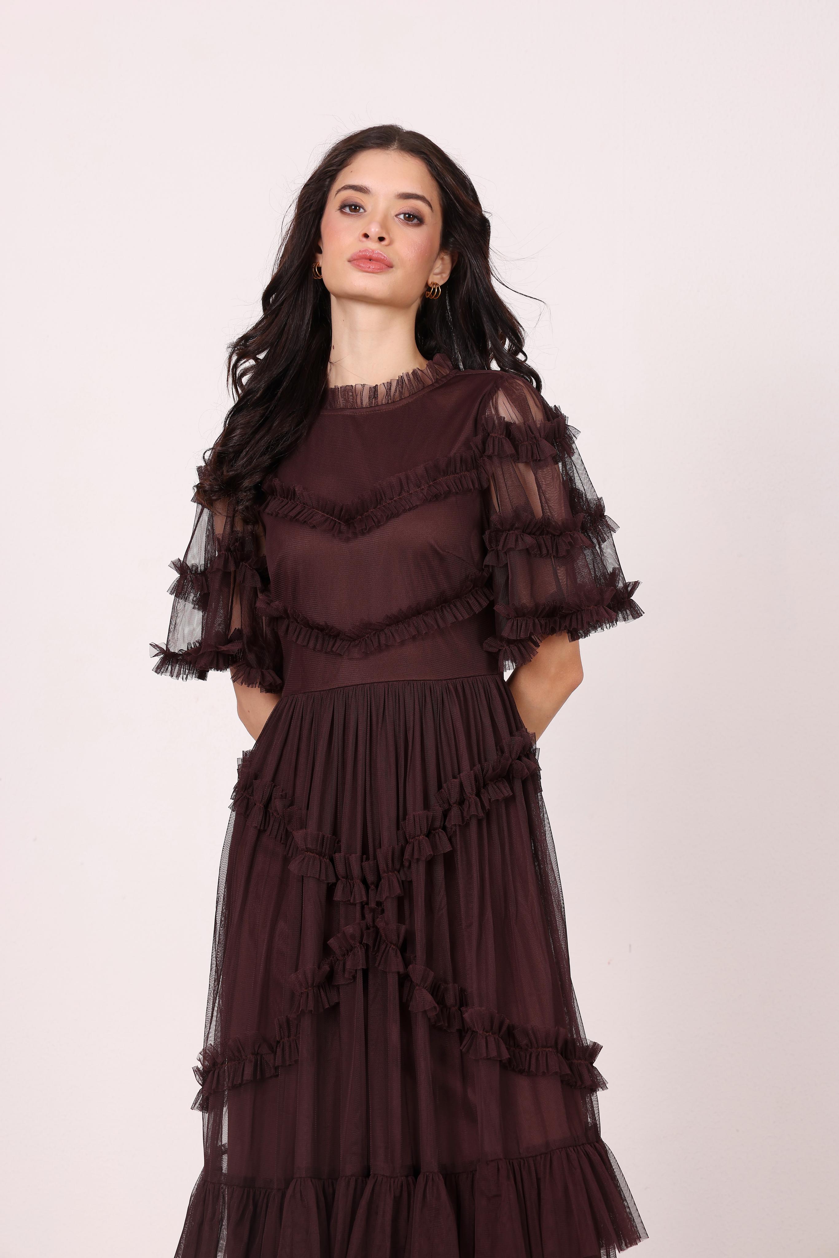 Florine Maxi Dress in Chocolate Plum